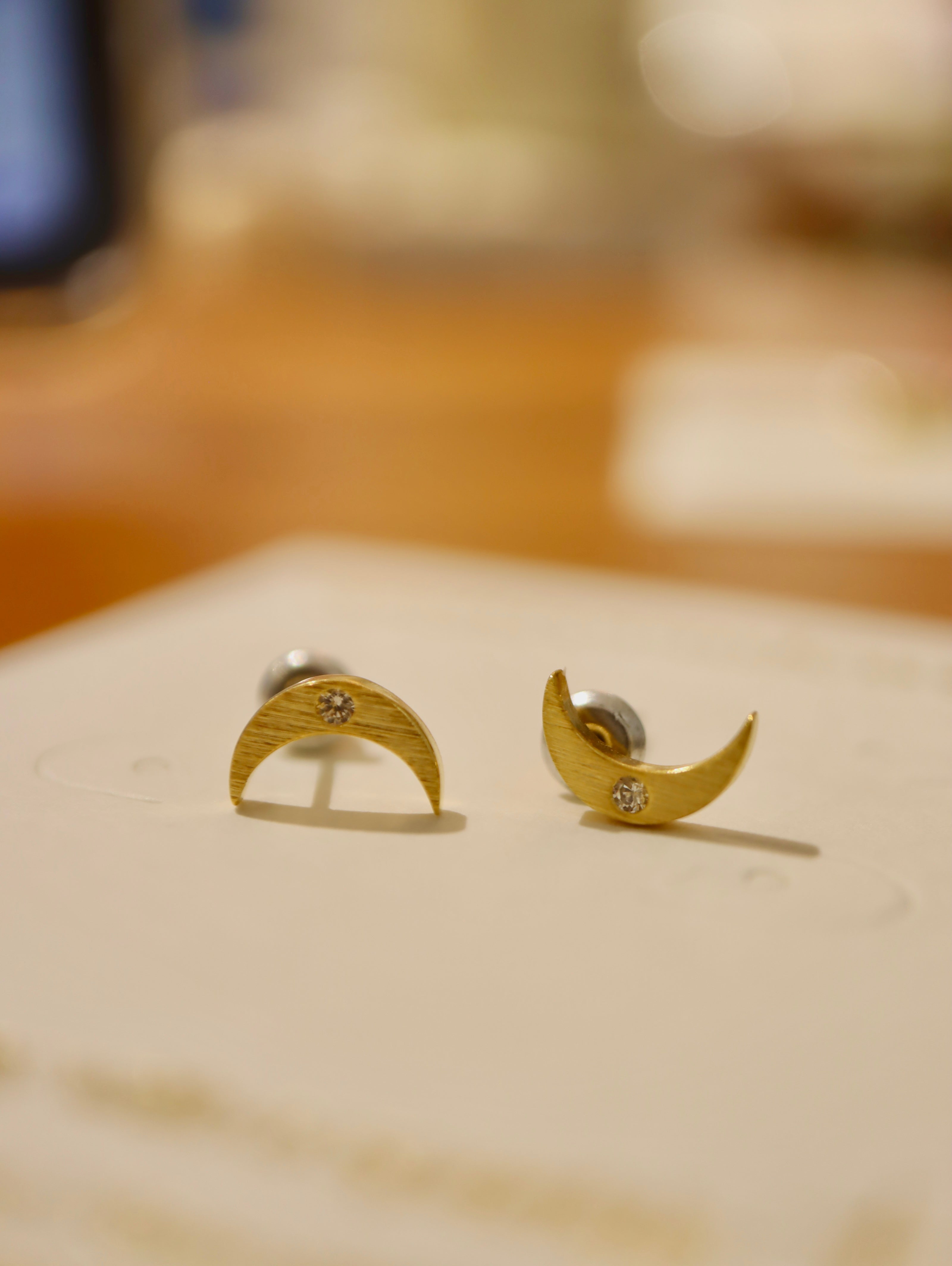 Crescent Glint Stud Brass Earrings