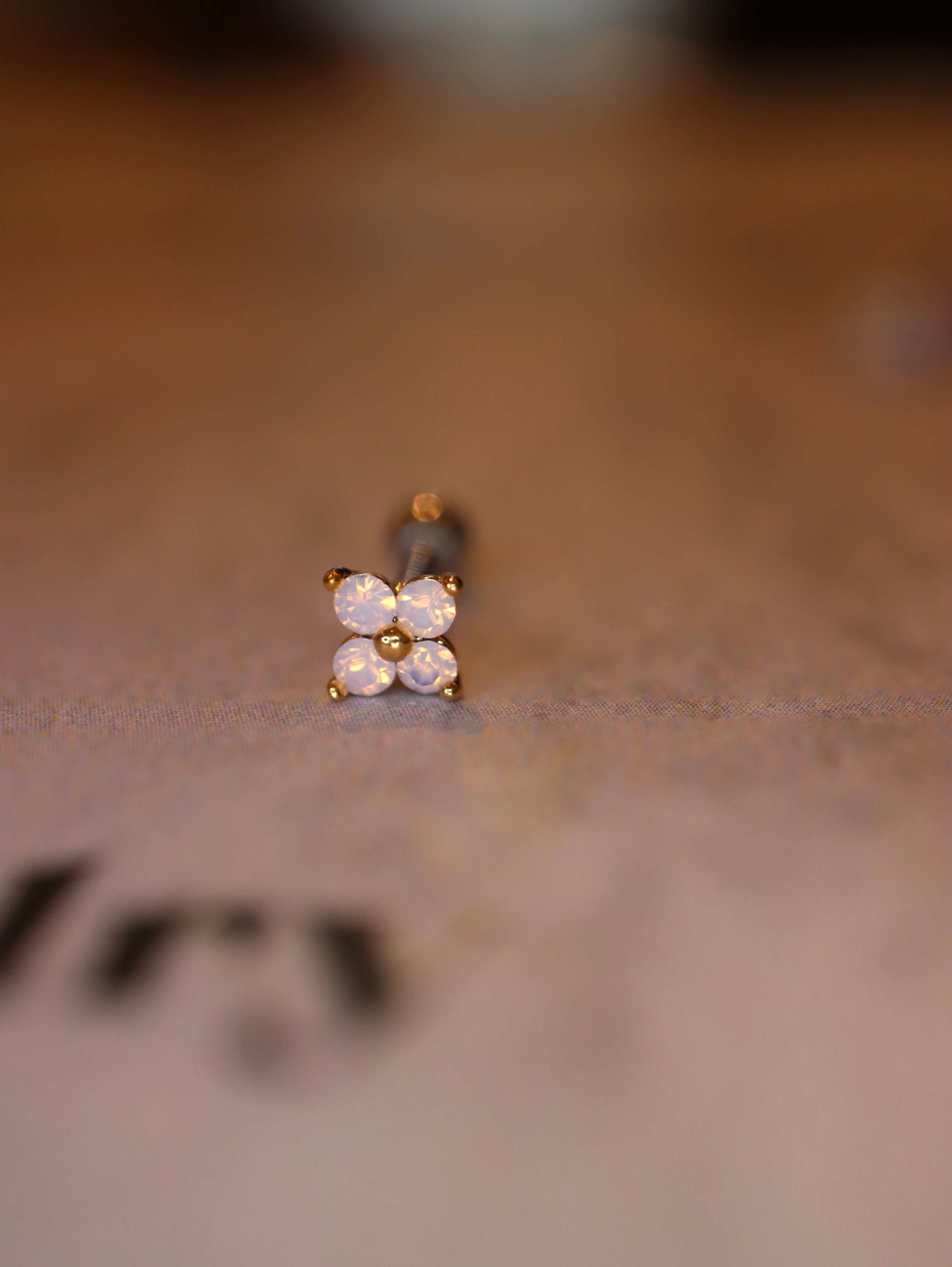 Tiny Faux Opal Petal Stud Piercing Earring (1pc)