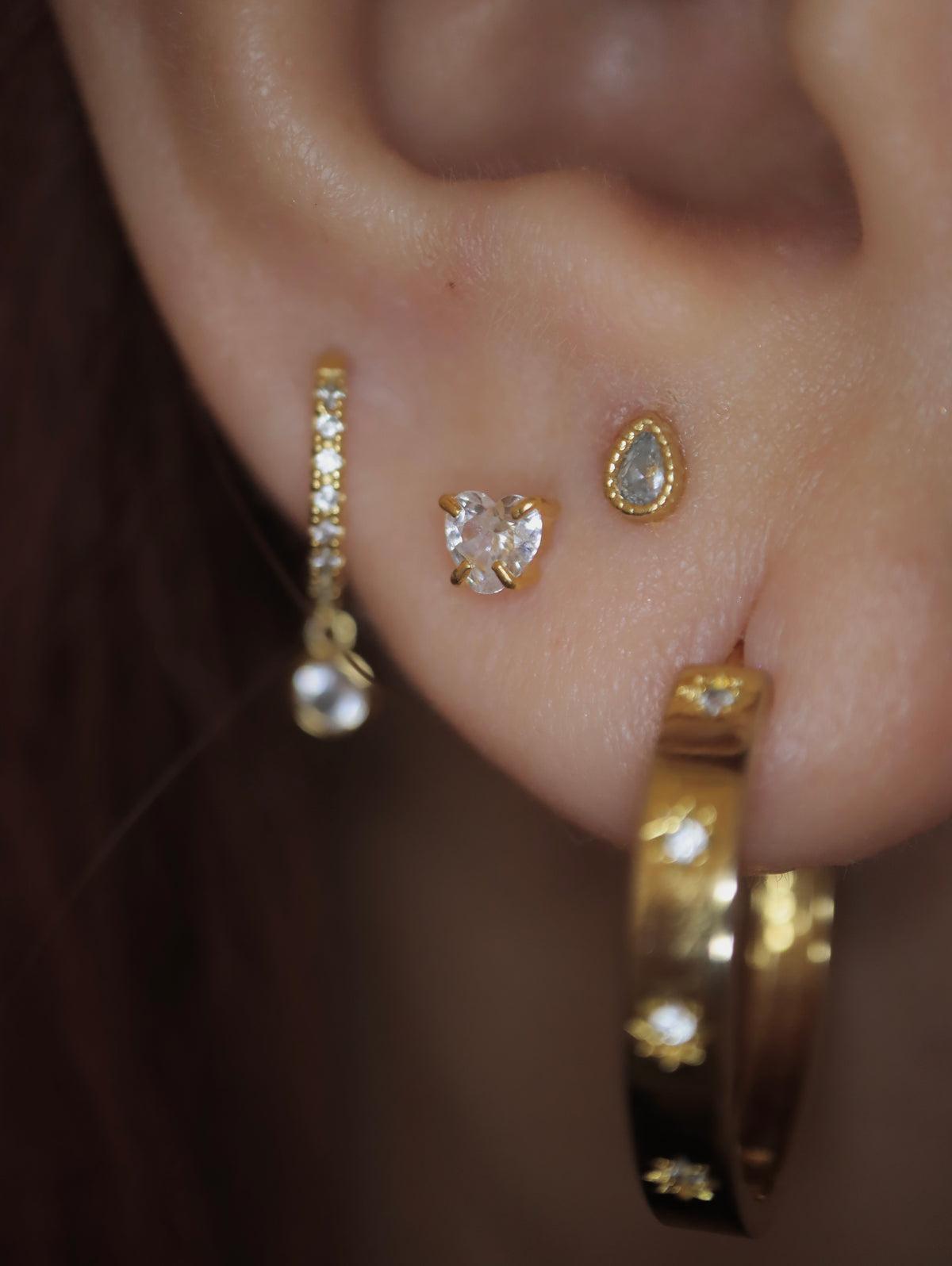 Heart cz 925 silver stud piercing earring (1pc)