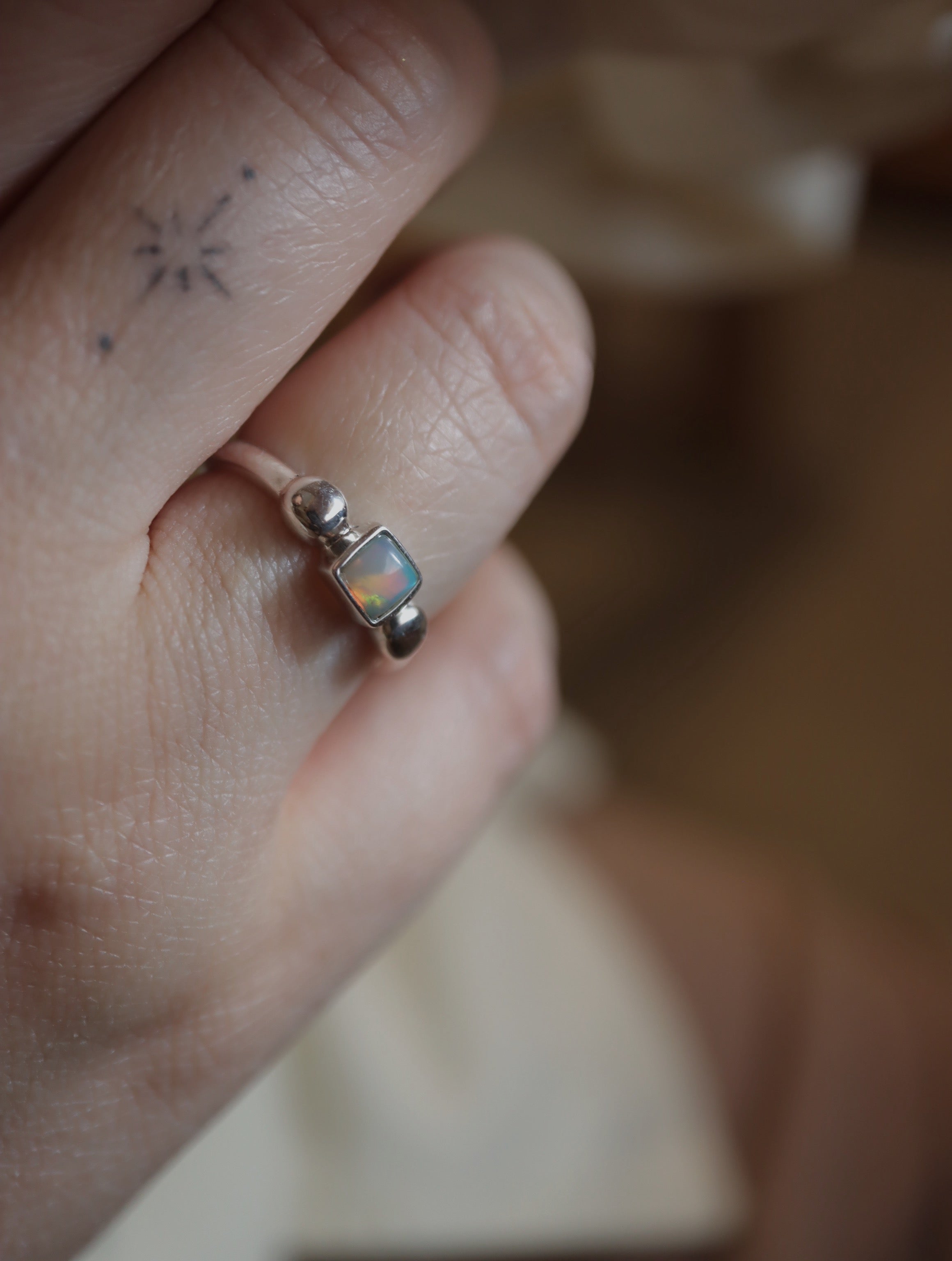 Square Ethiopian Opal Silver 925 ring