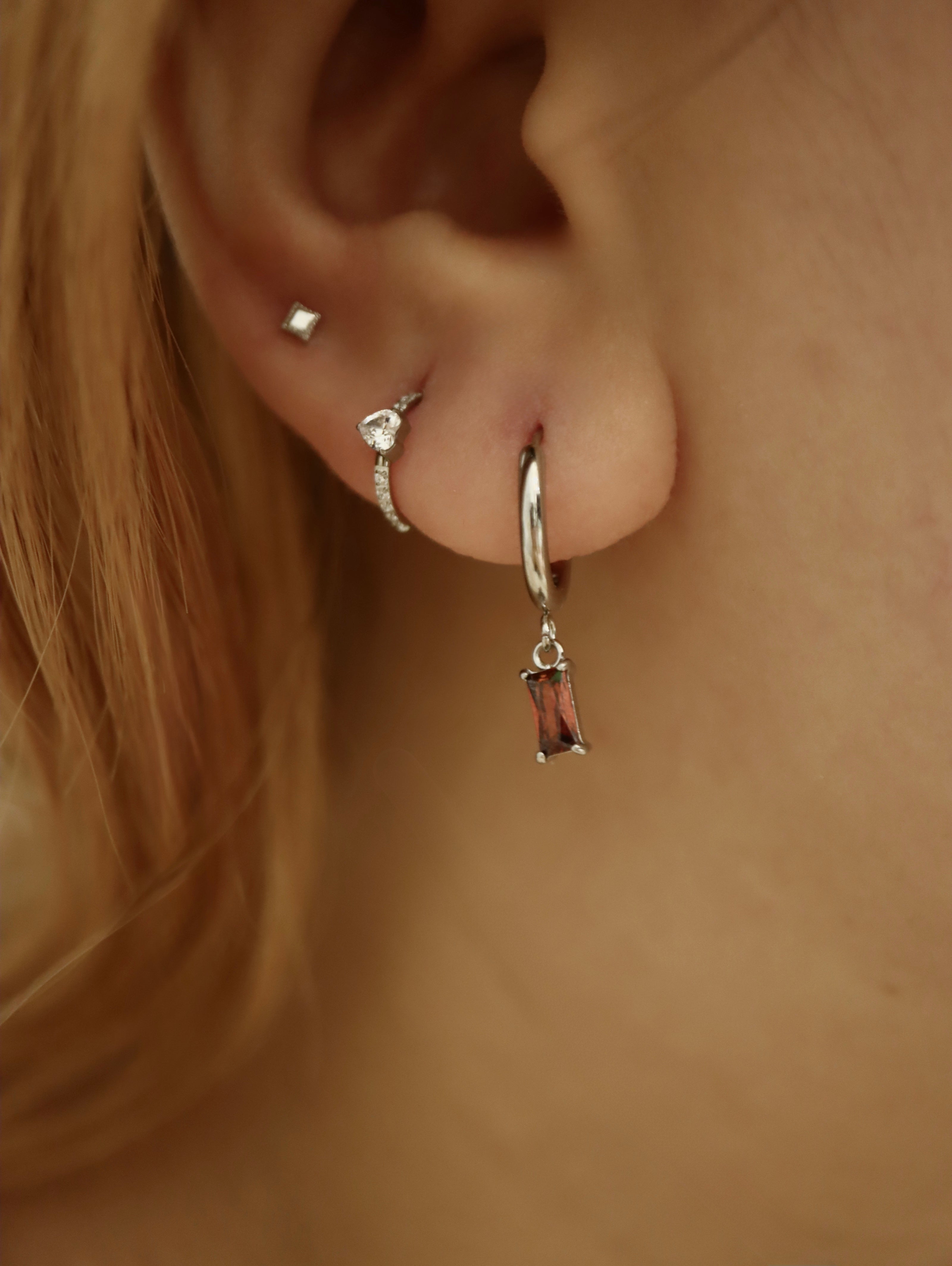 Stainless steel hoop drop cz earrings