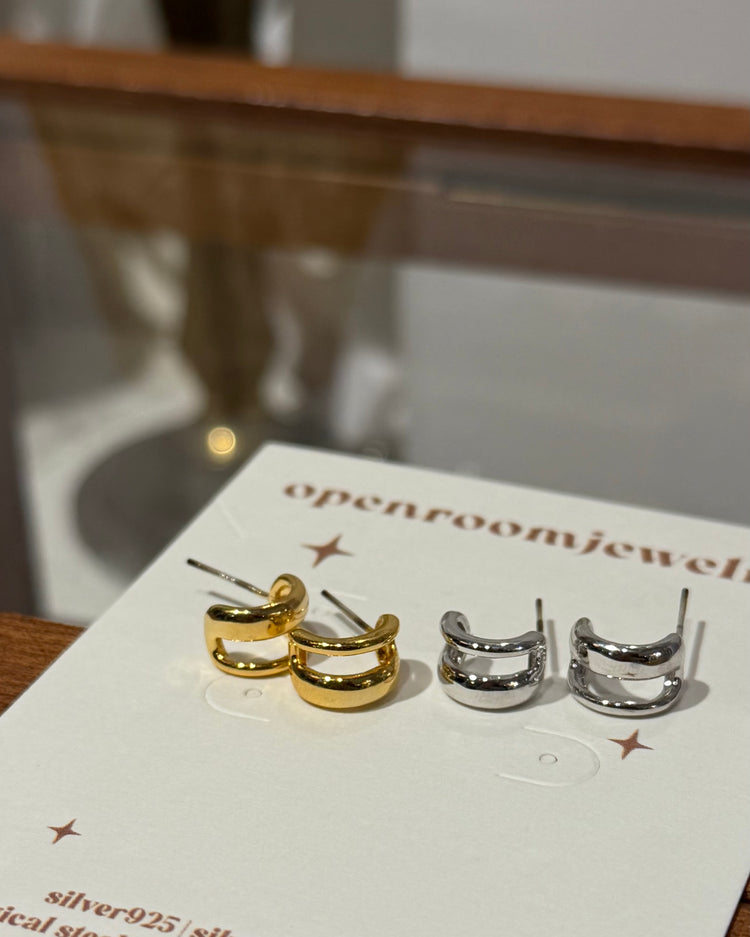 Cuff illusion stud brass earrings