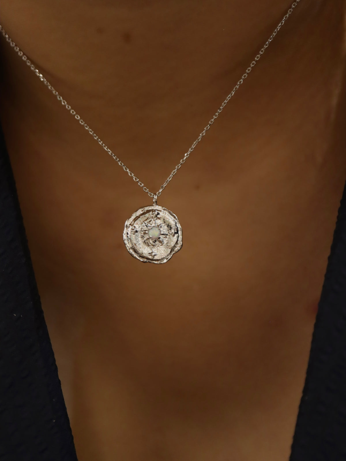 Opal coin brass necklace