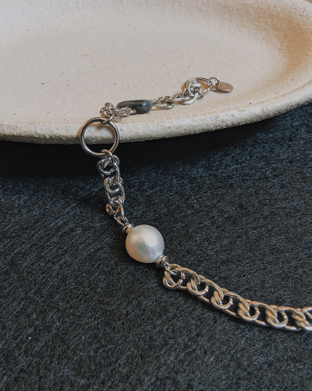 Heart & pearl stainless steel bracelet