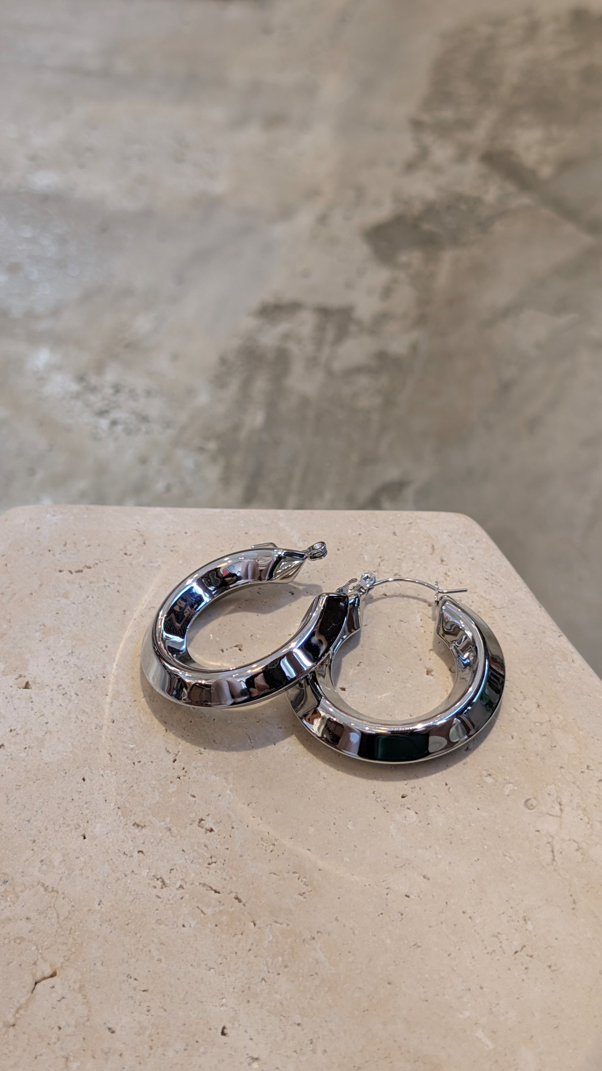 Glossy Silver-Tone Hoop Earrings