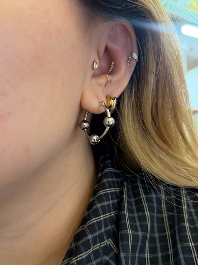 Triple Bead Hoop Stainless Steel Earrings
