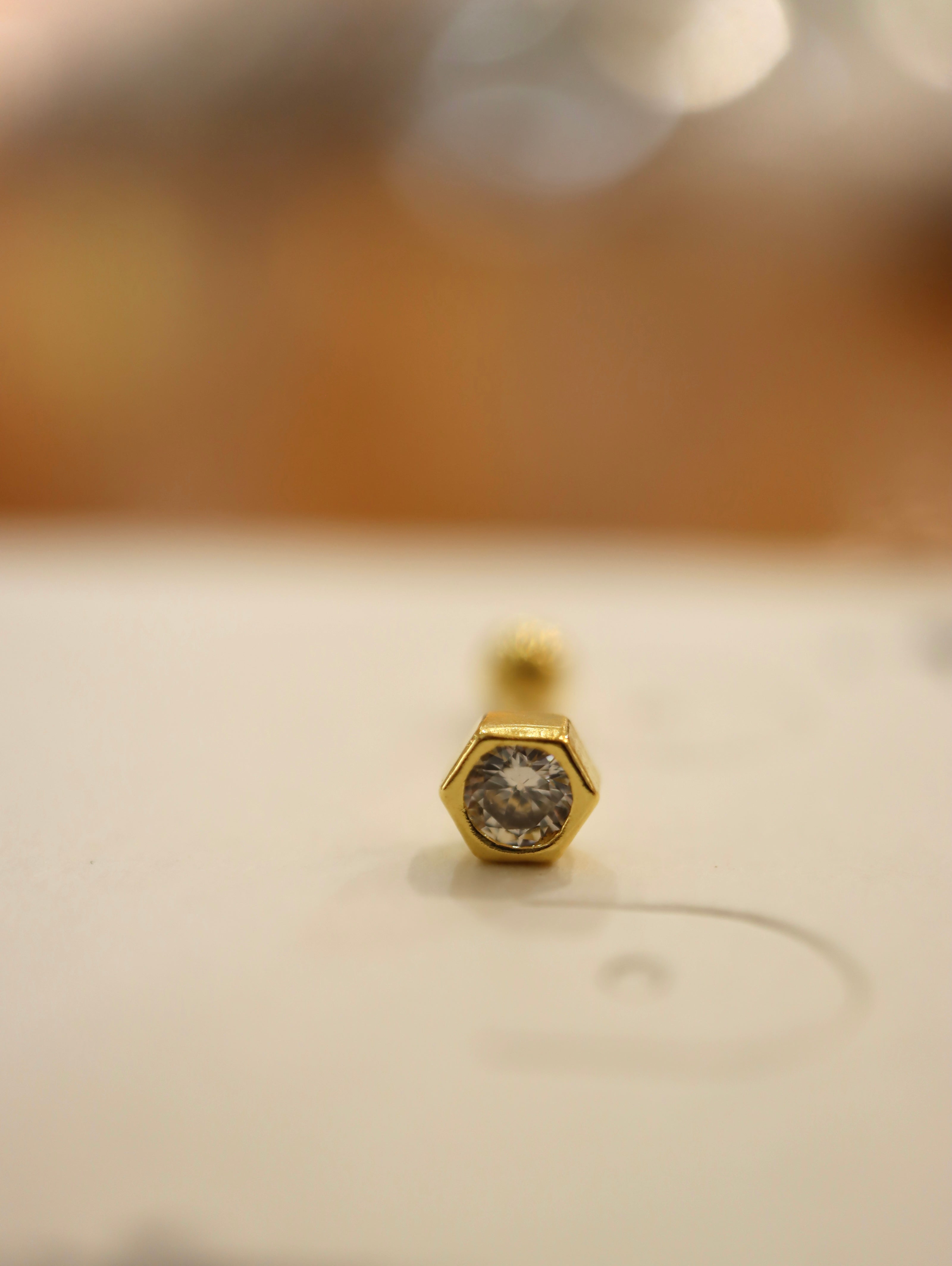 Hexagon cz 925 silver piercing stud (1pc)