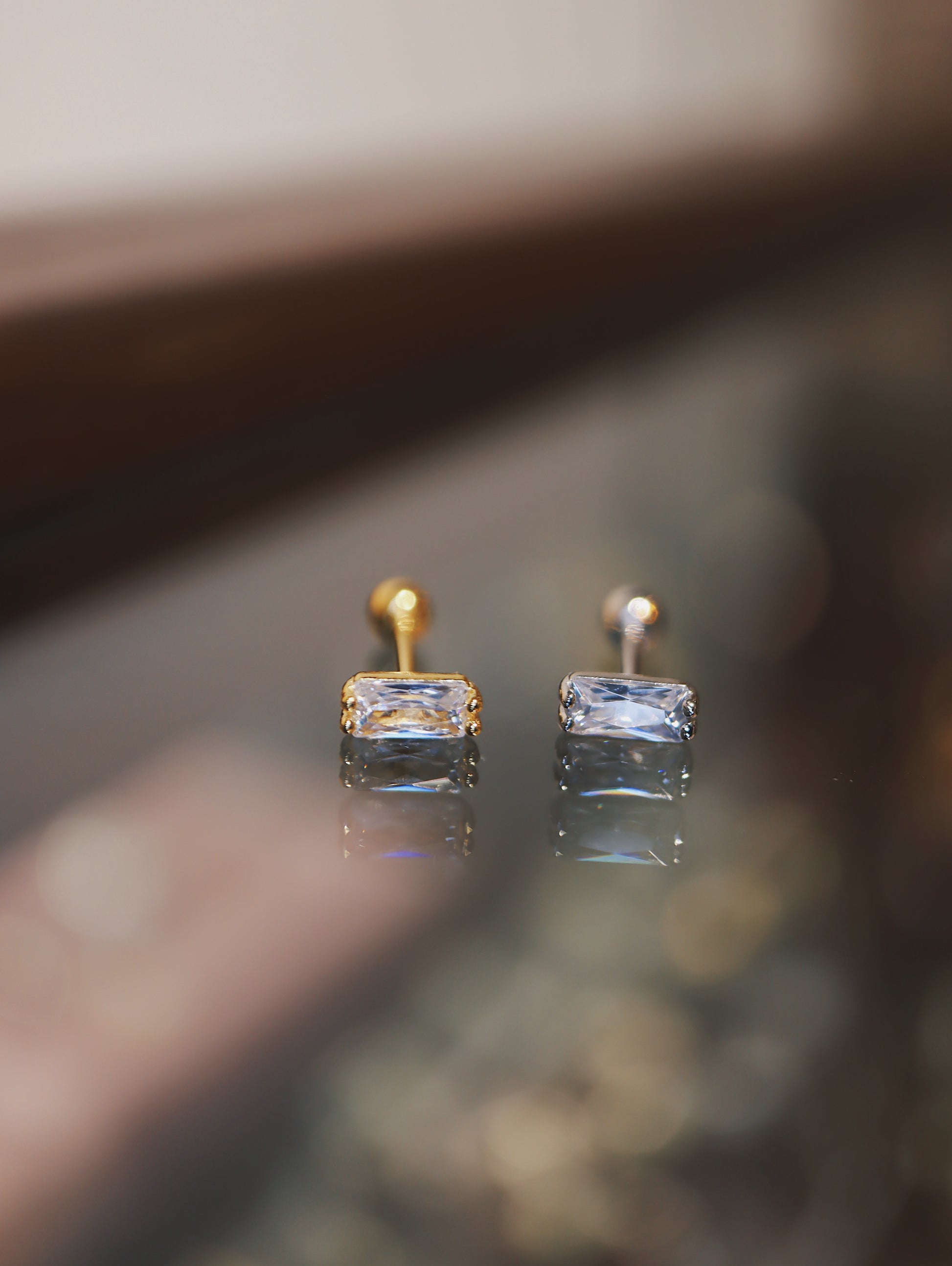 Rectangular cz 925 silver piercing (1pc)