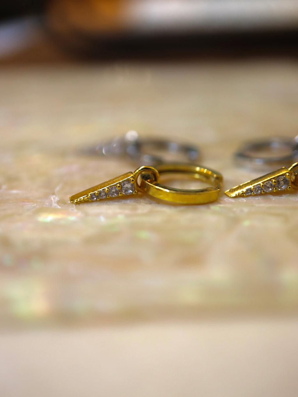 Inverted Triangle CZ Hoop Earrings