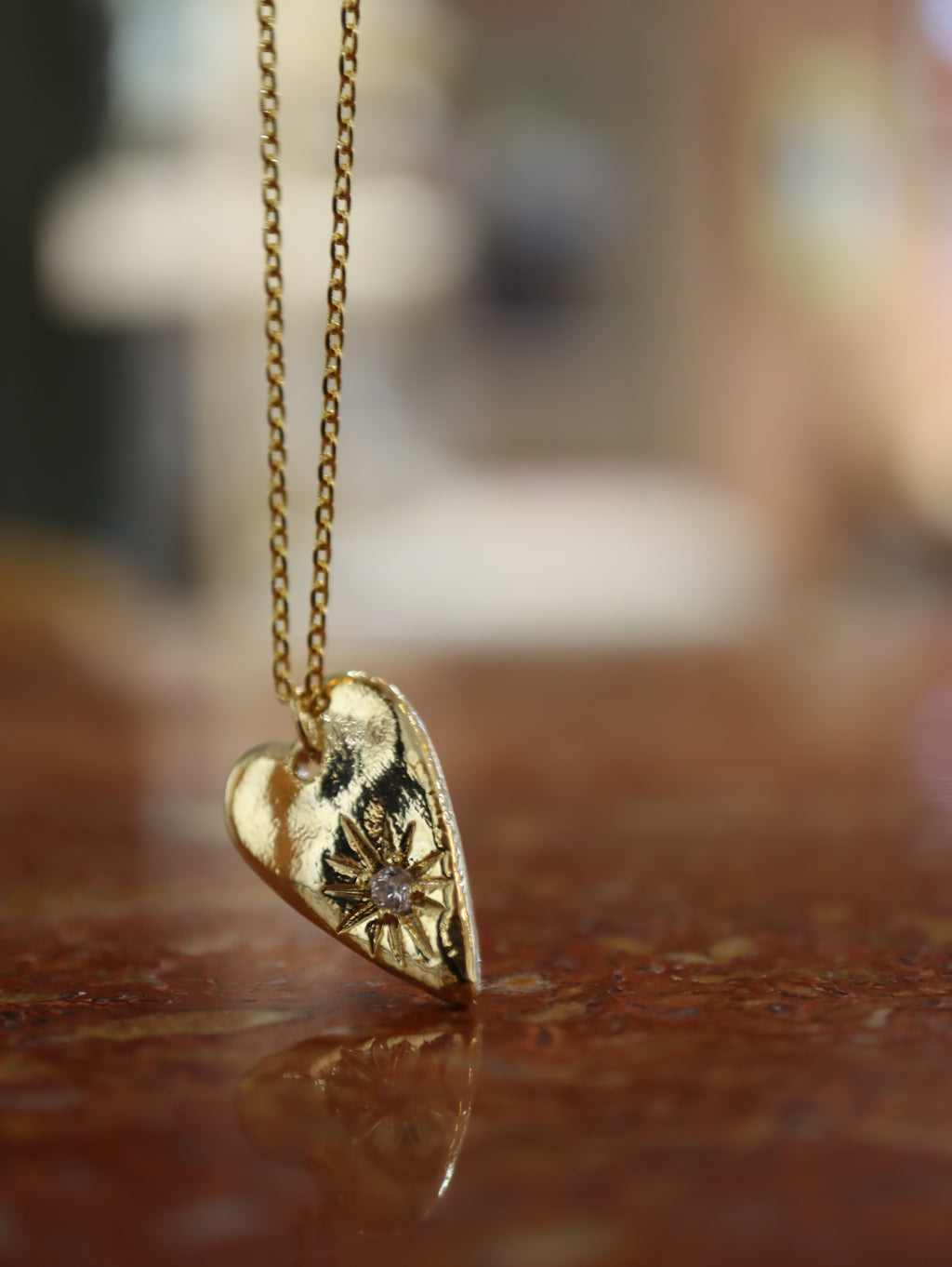 Long heart stud cz necklace