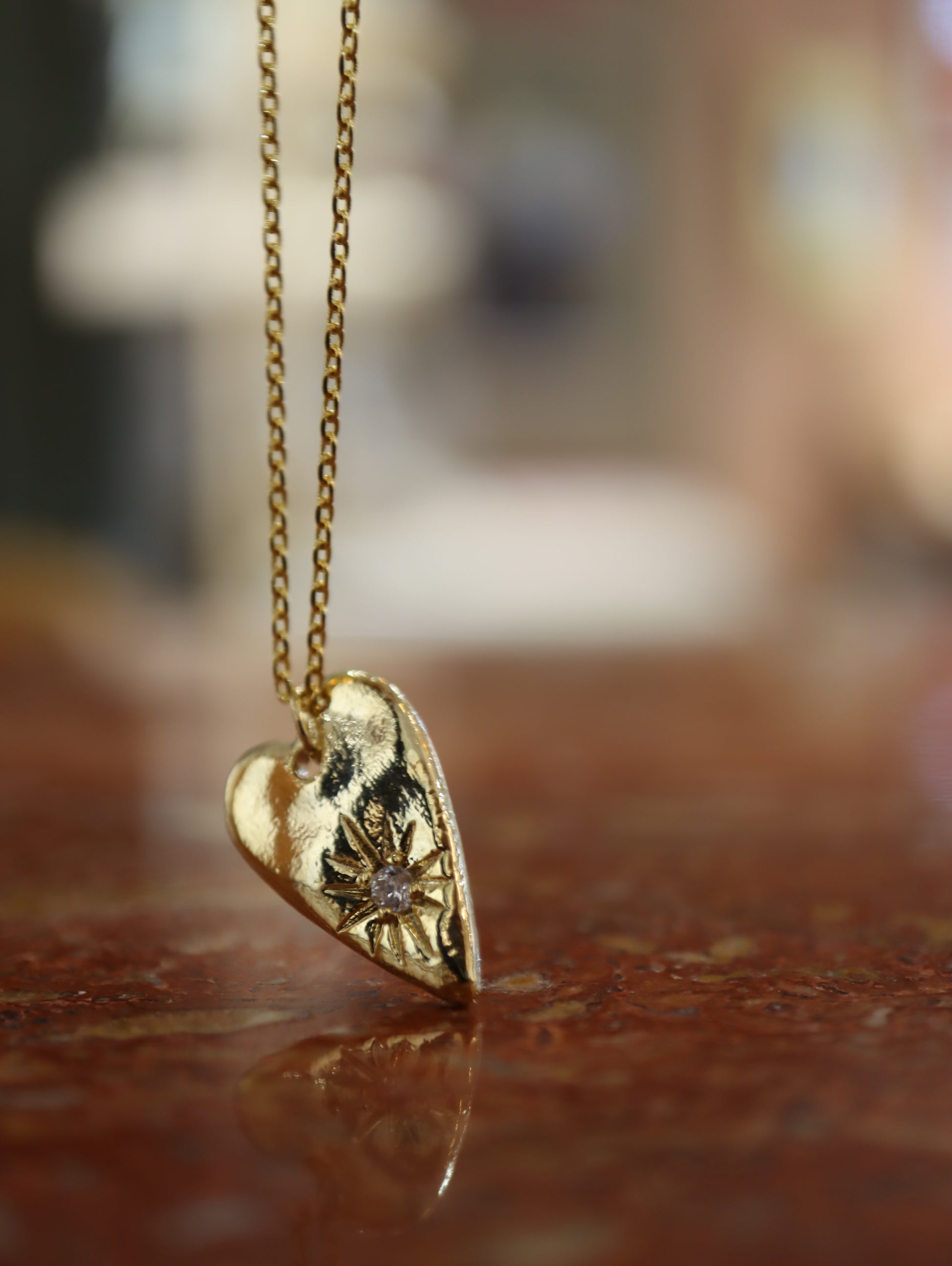 Long heart stud cz necklace