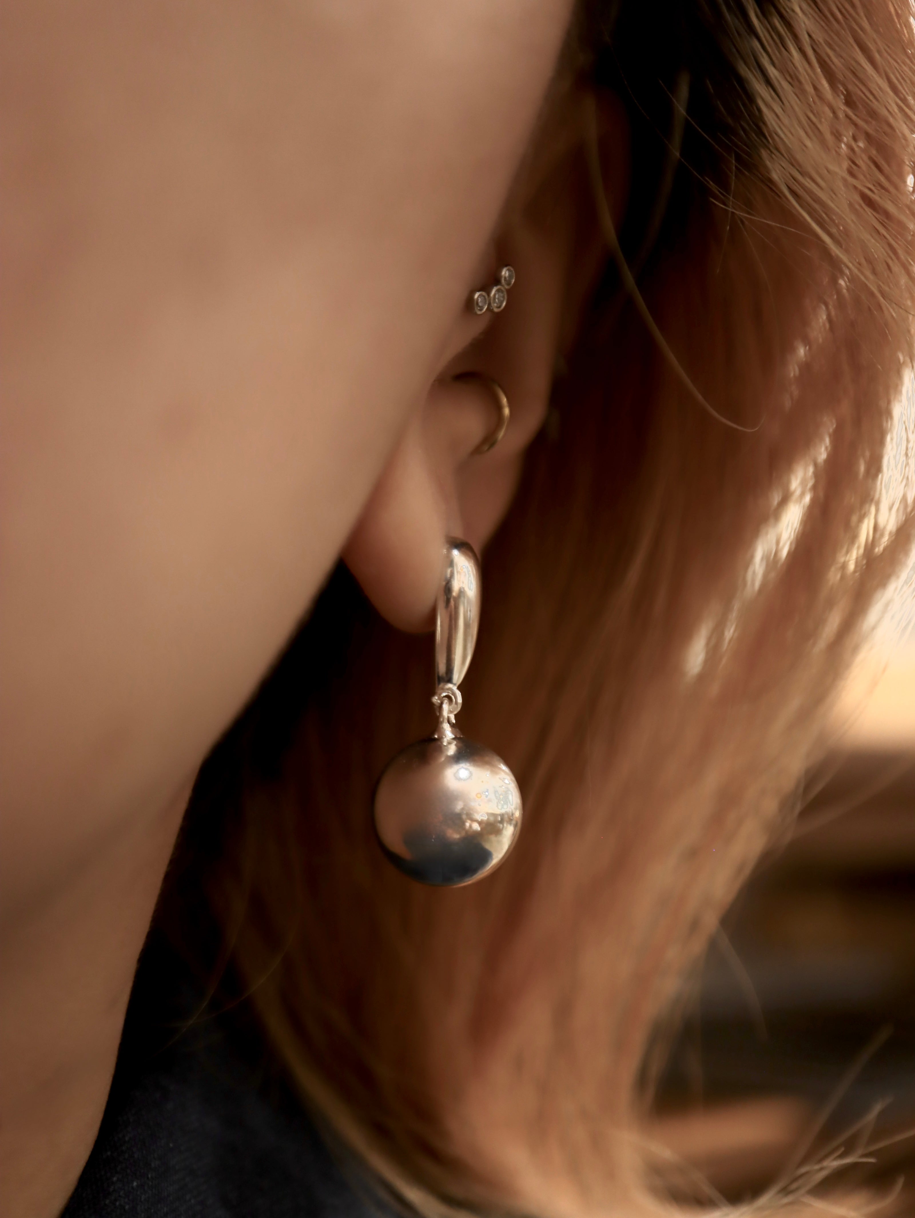 Drop ball statement 925 silver earrings