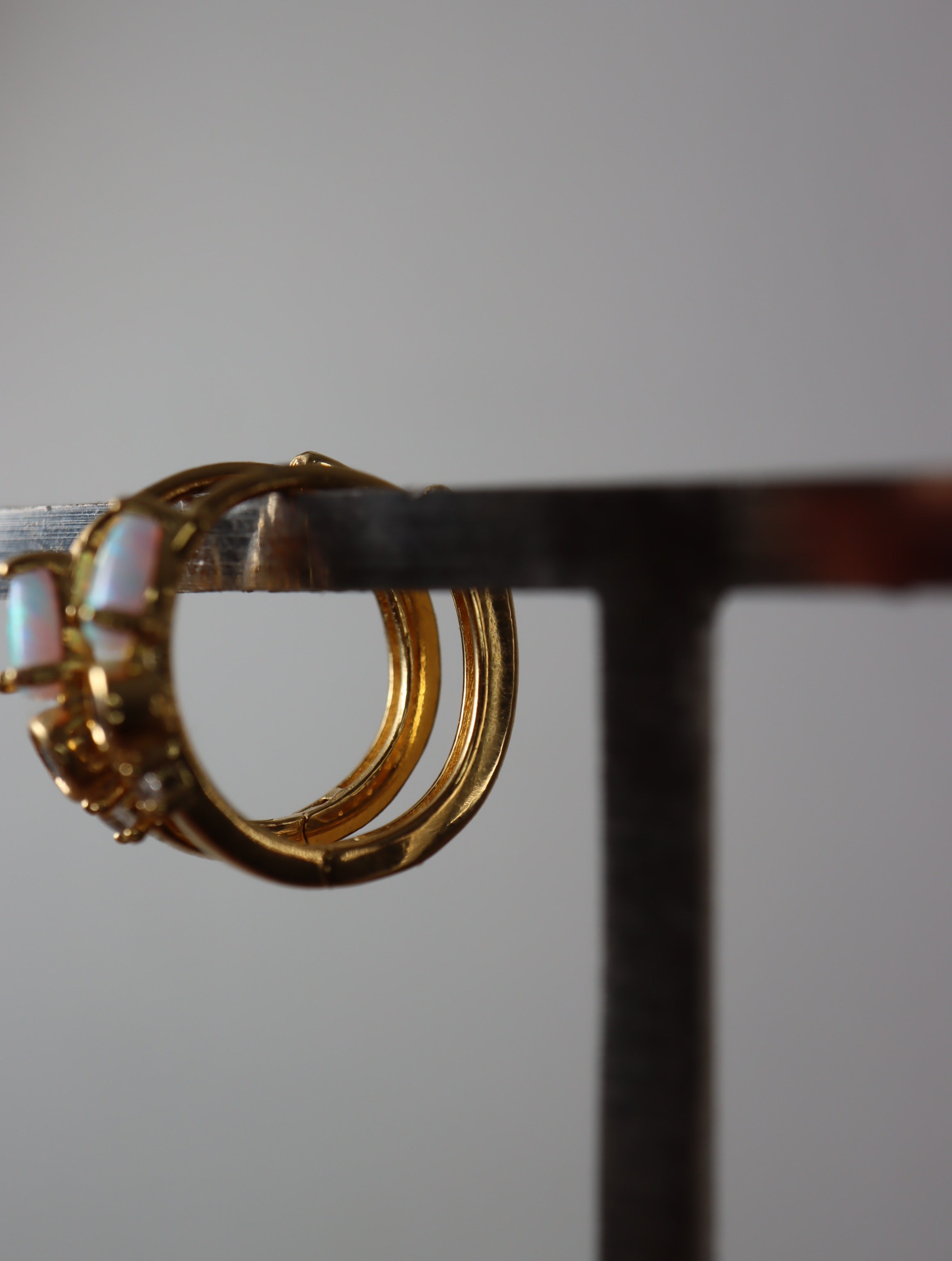Opal cz S925 hinged hoop earrings