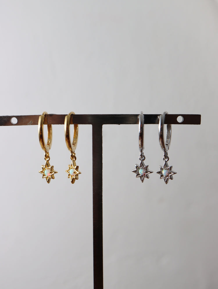 Starburst opal 925 Silver hinged hoop earrings