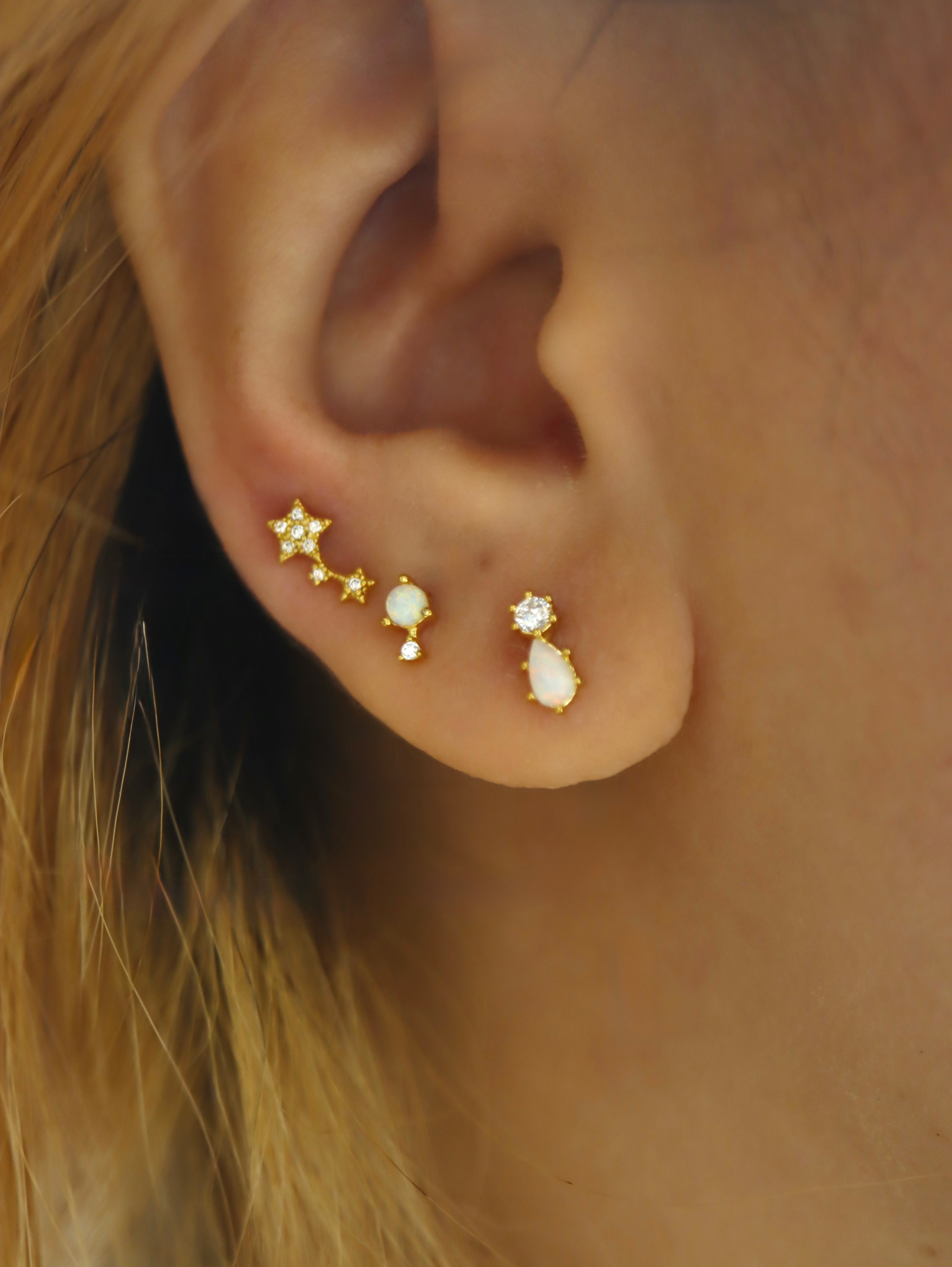 Aura Trinity Stud Opal Earring 925 silver Piercing (1pc)