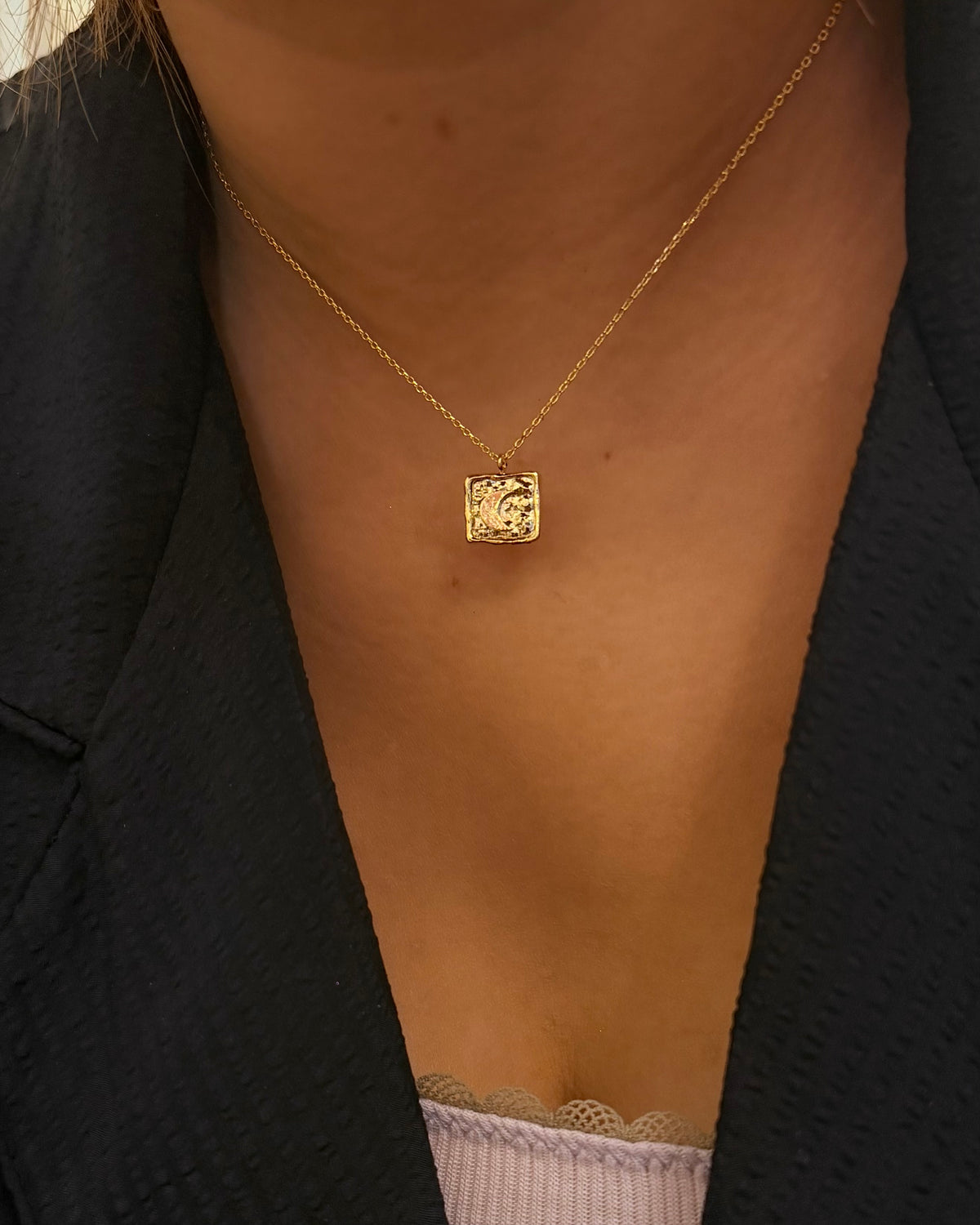Crescent Moon Square pendant necklace