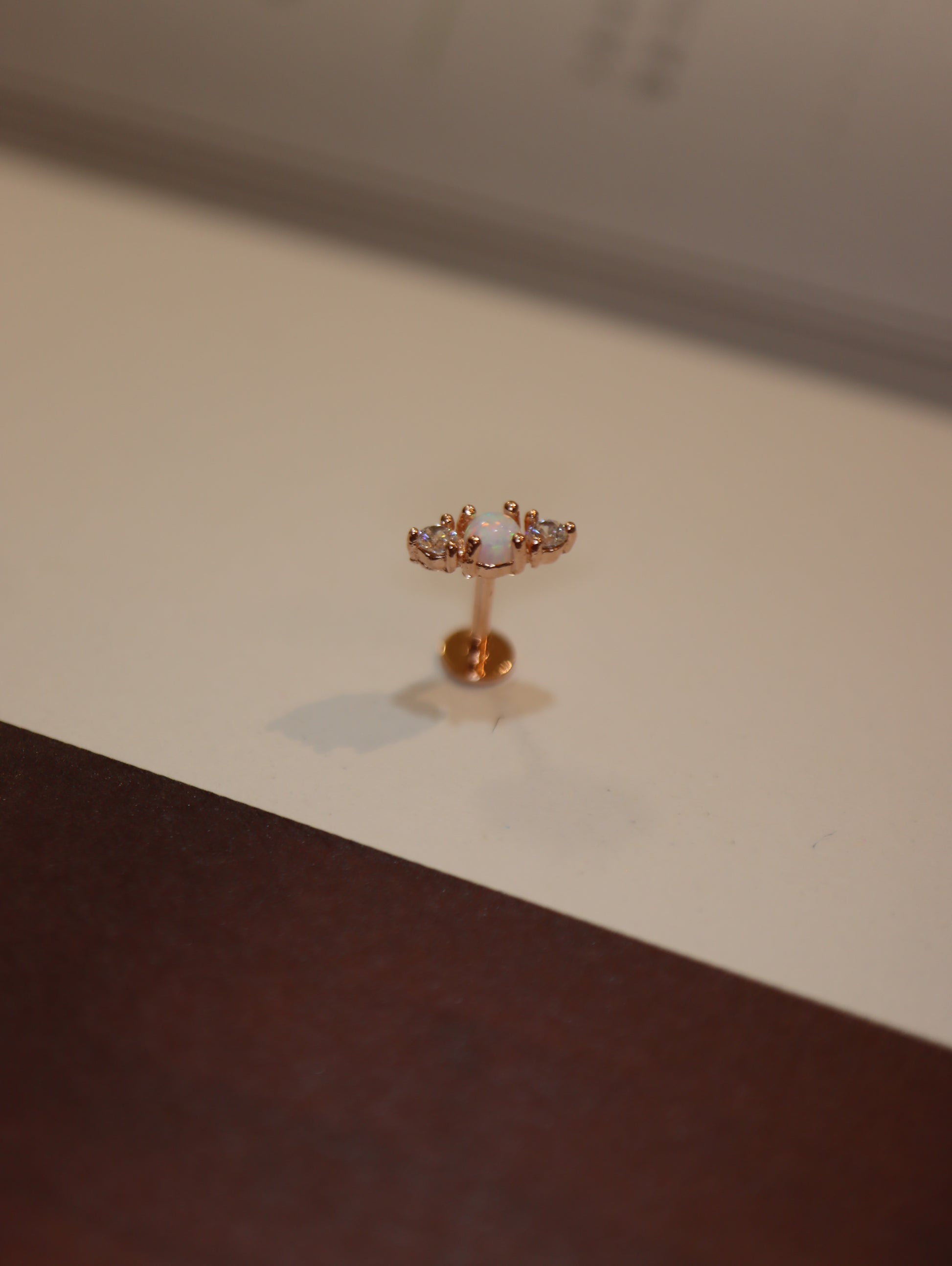 Opal cz bar screw flat back earring