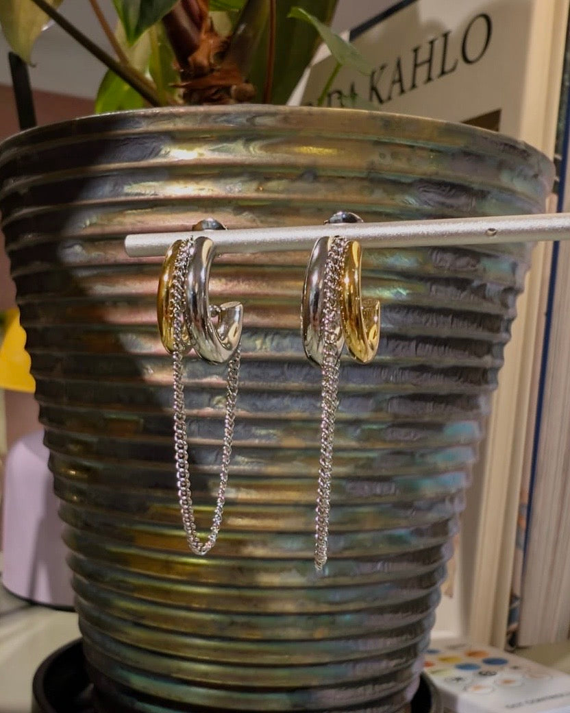 Mix tone drop chain earrings