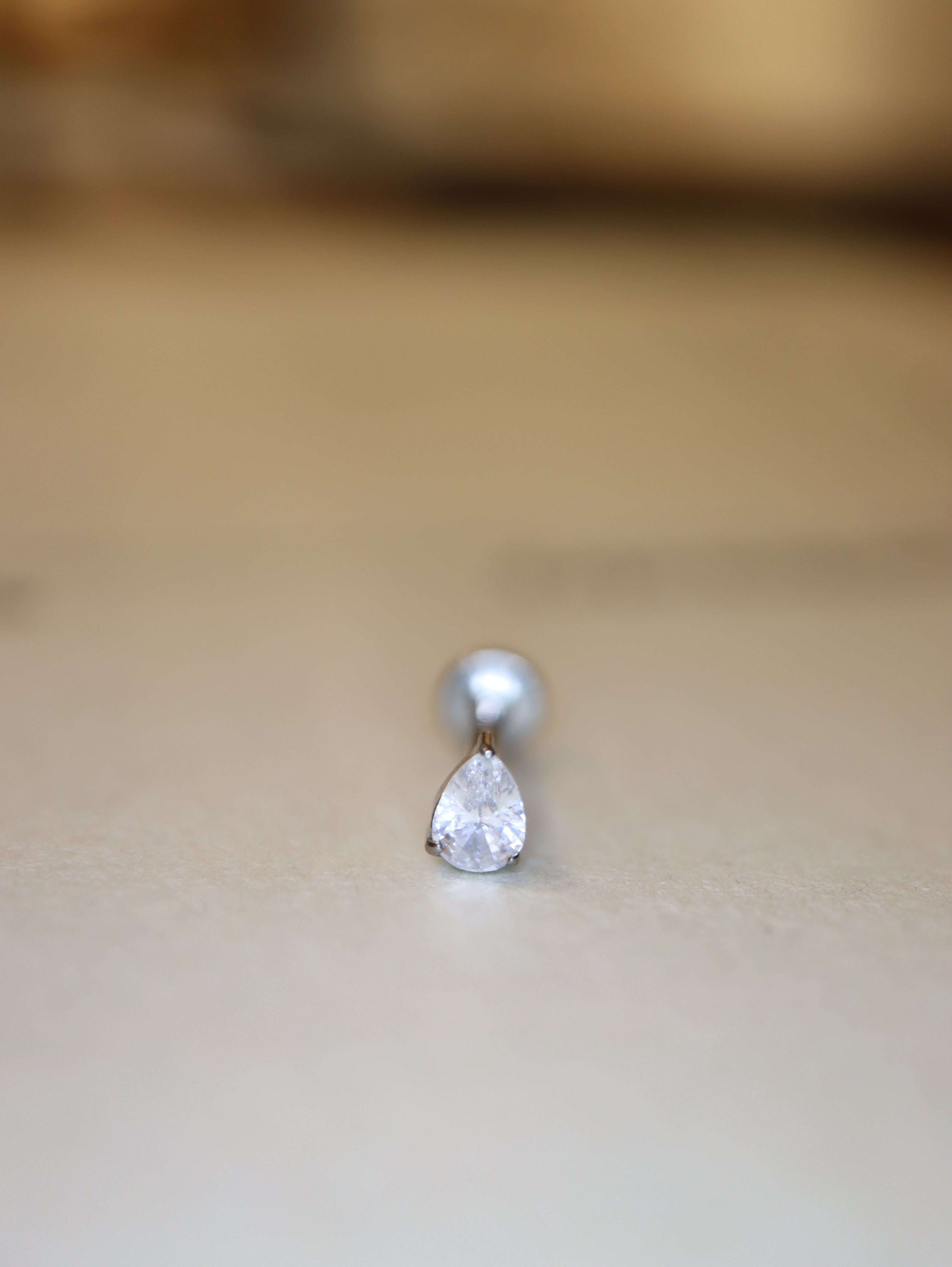 Titanium G23 Pear cut stud flat back piercing earring (1pc)