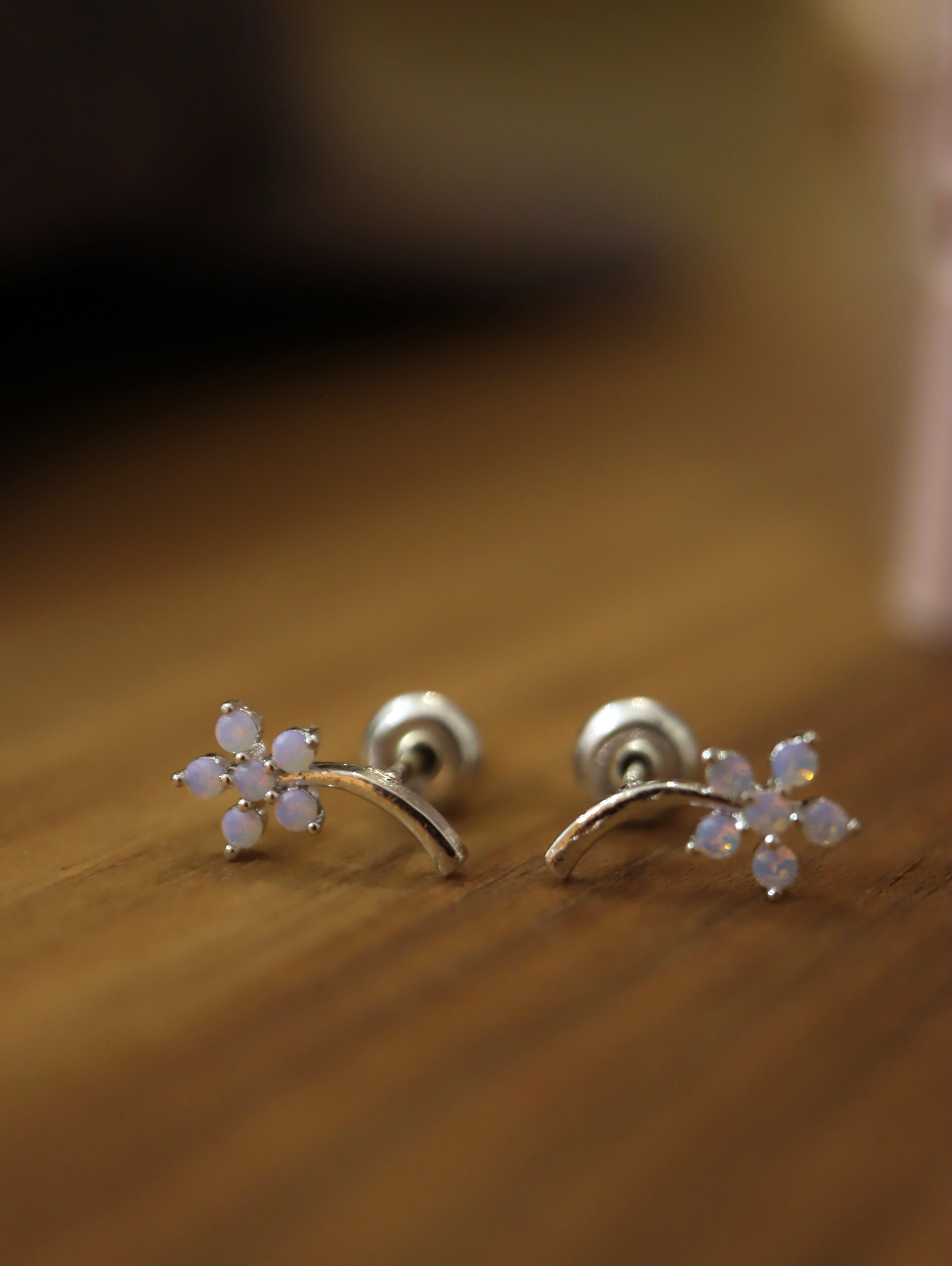 Petal climber brass earrings