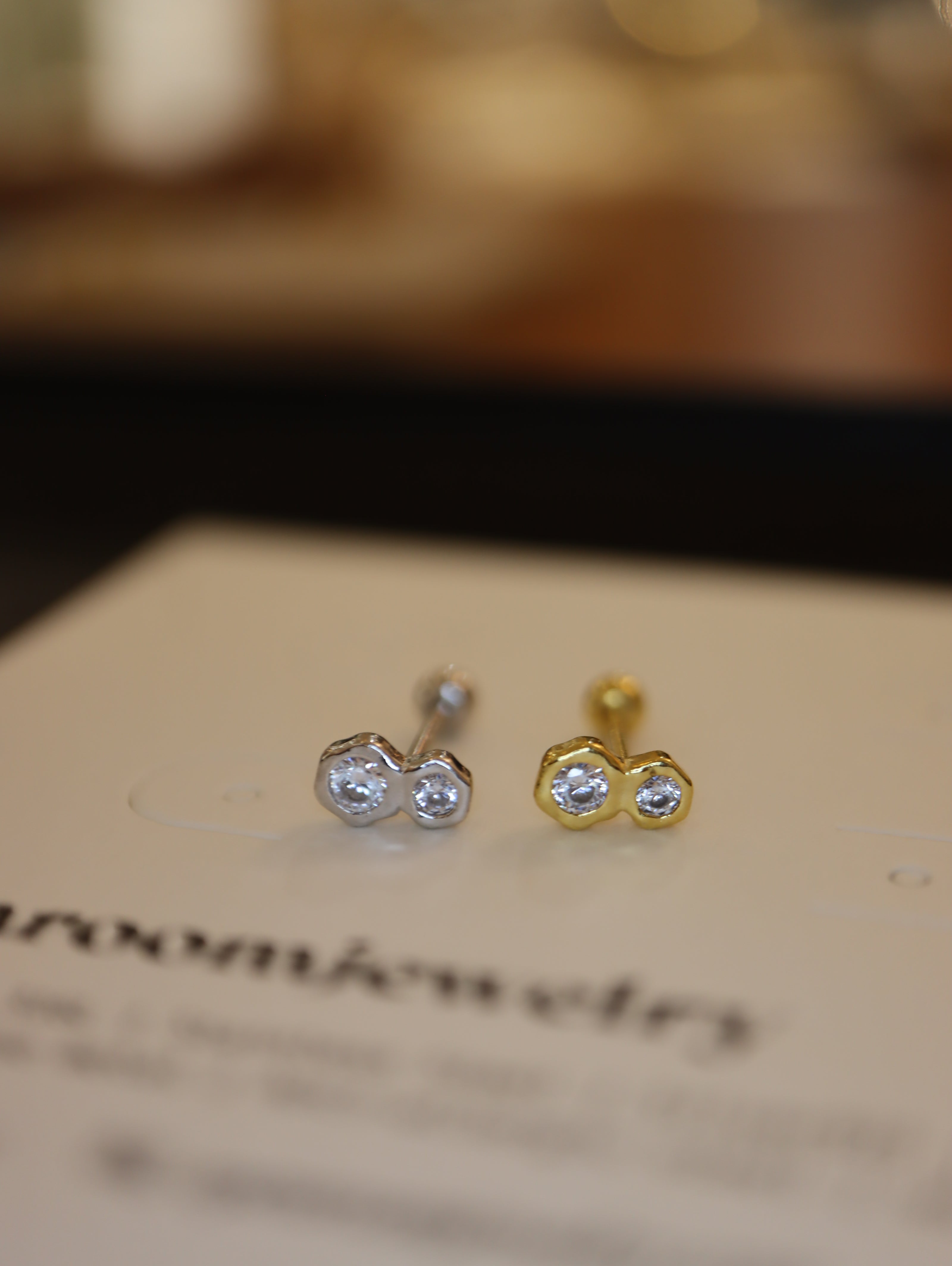Double cz s925 piercing stud earring (1pc)