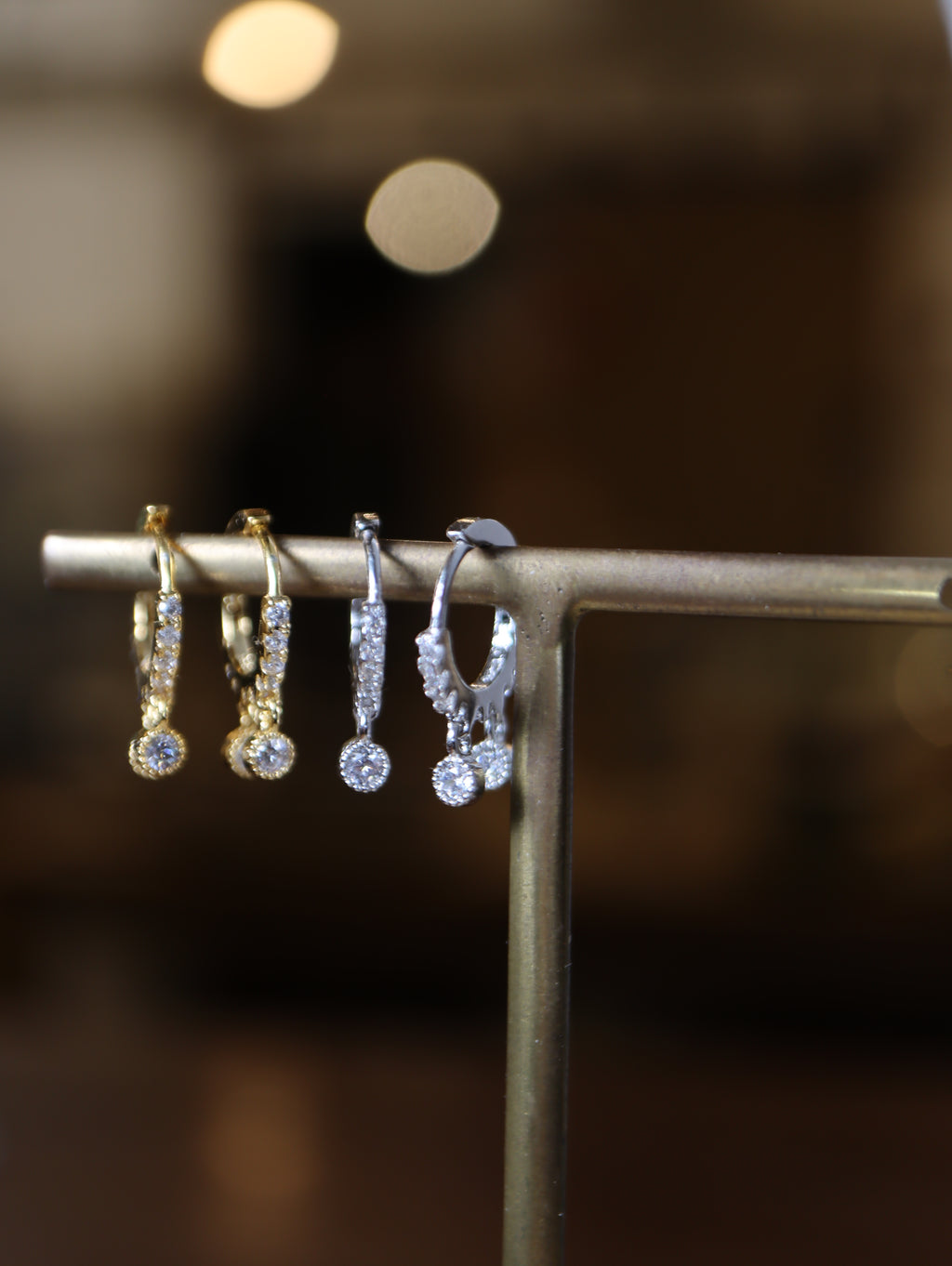 Drop double cz  silver925 earrings　
