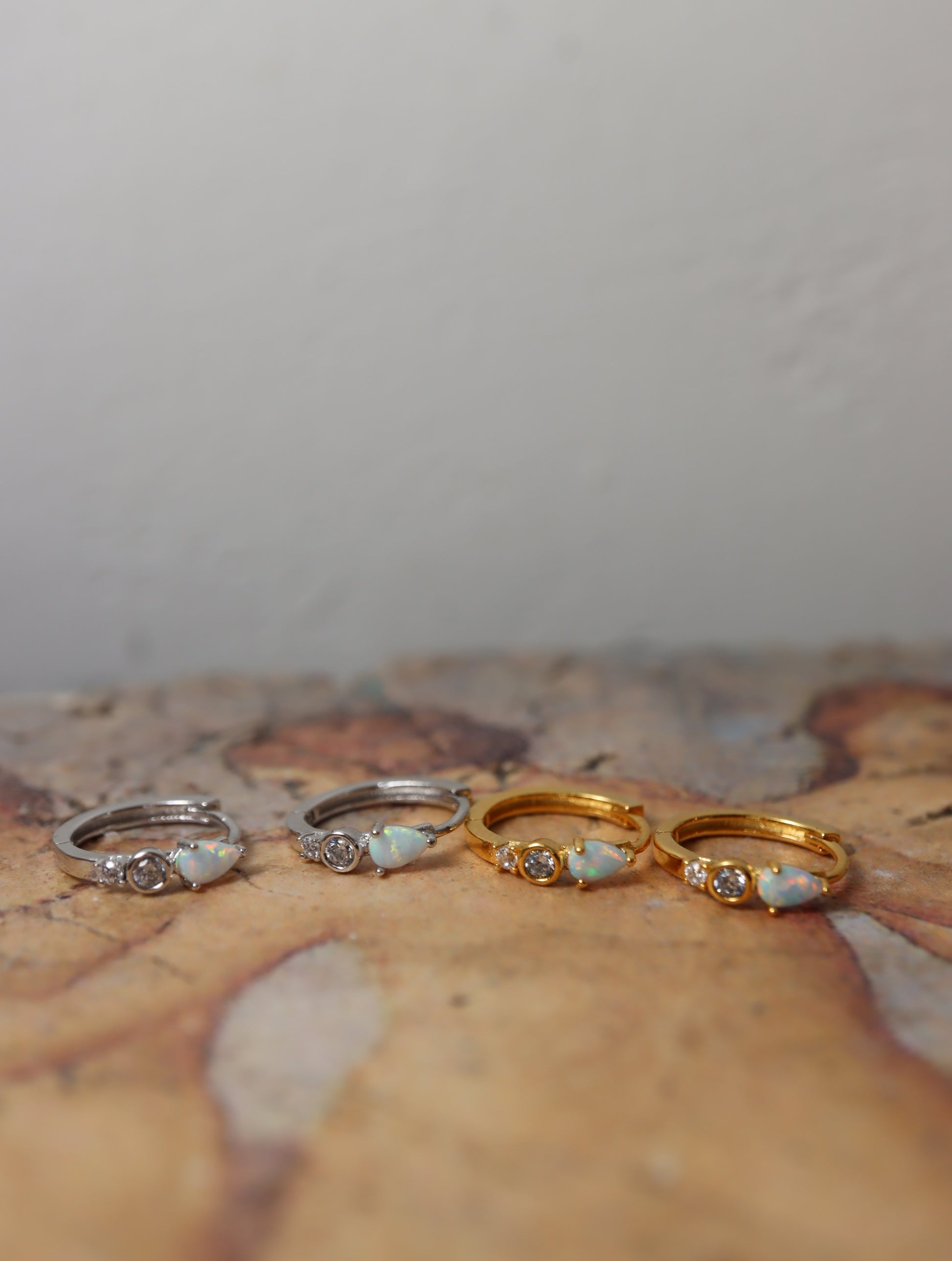 Opal cz S925 hinged hoop earrings