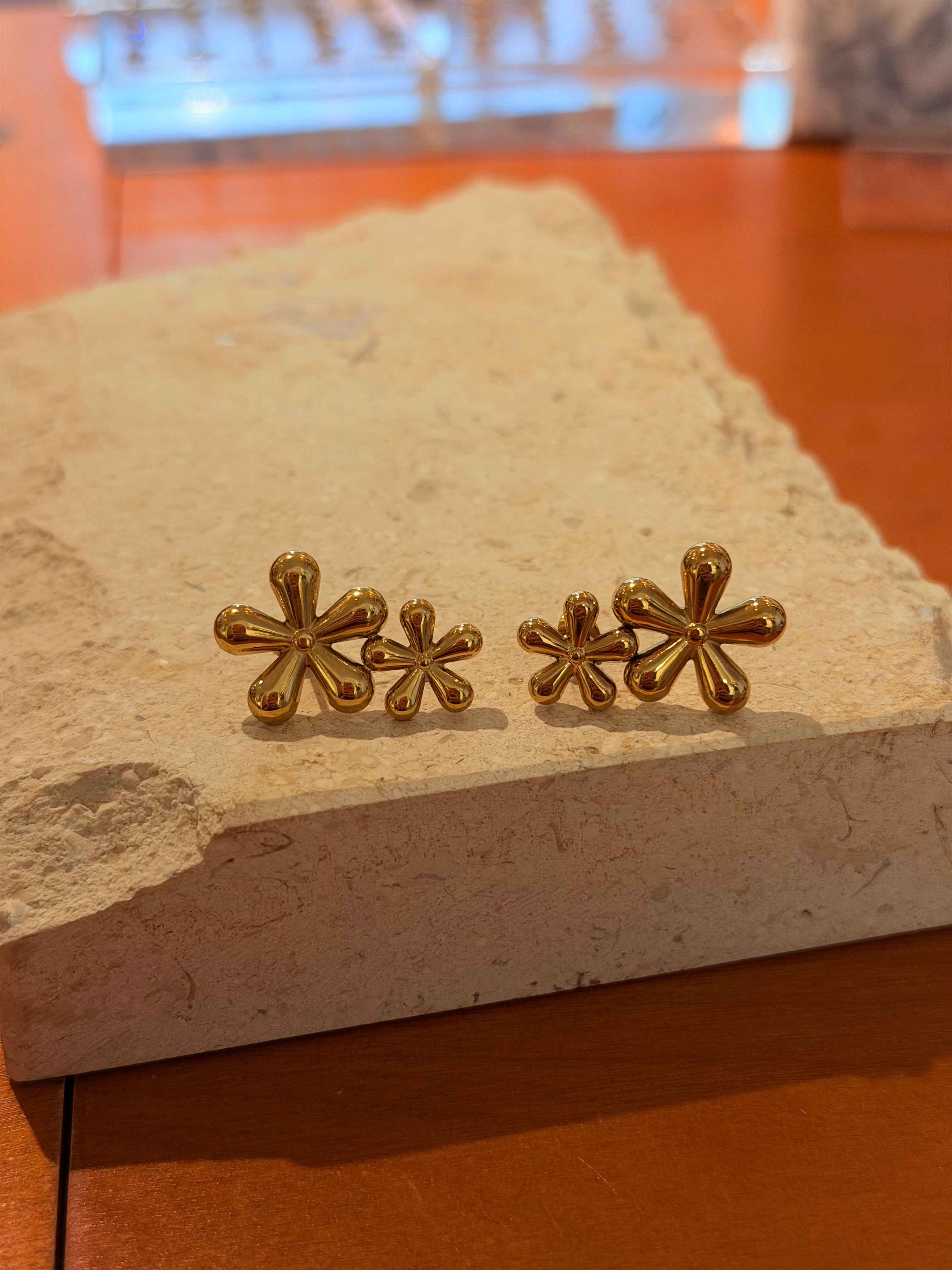 Bloom Double Flower Stud Stainless Steel Earrings