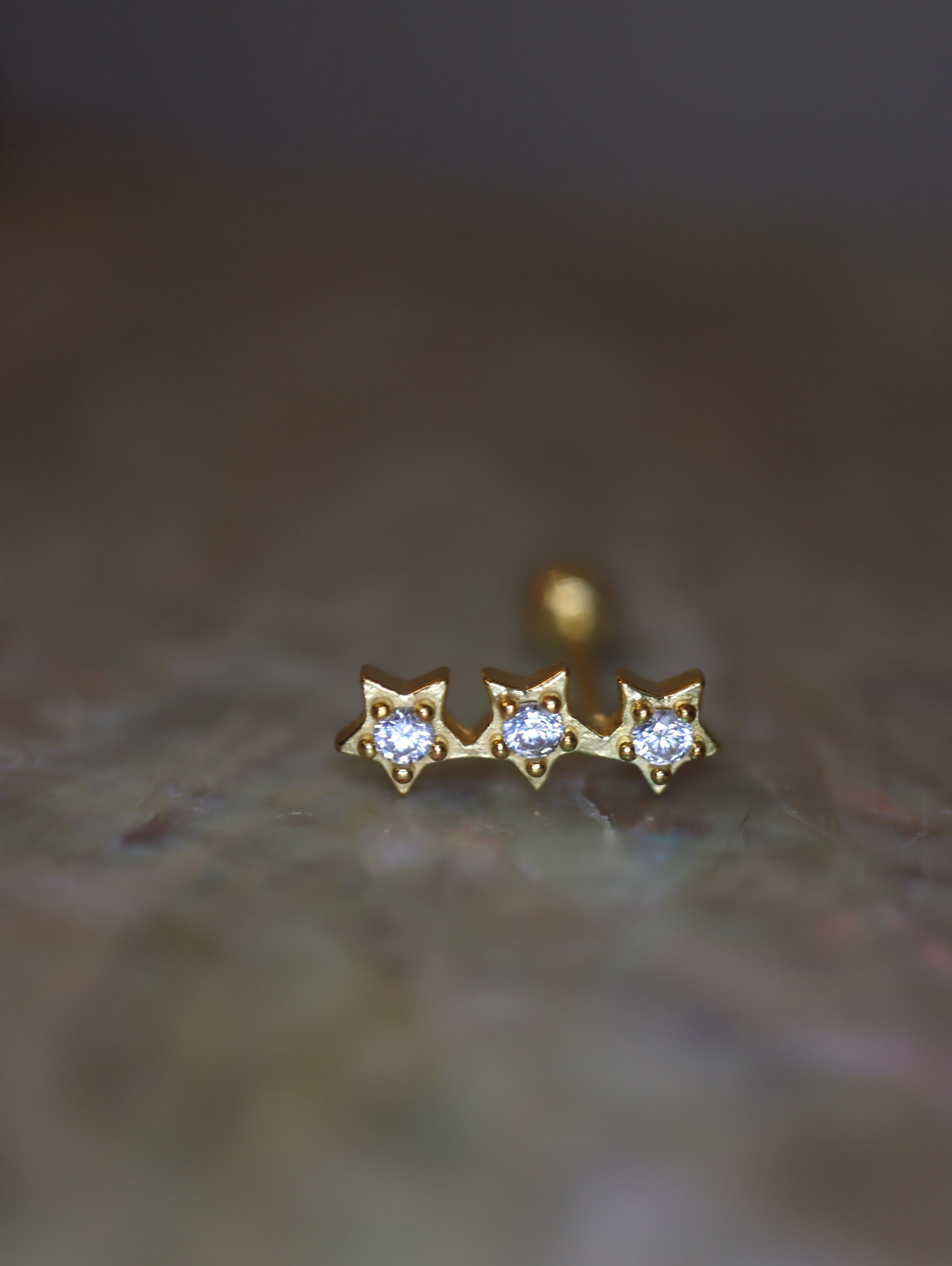 Triple star cz 925 silver stud piercing