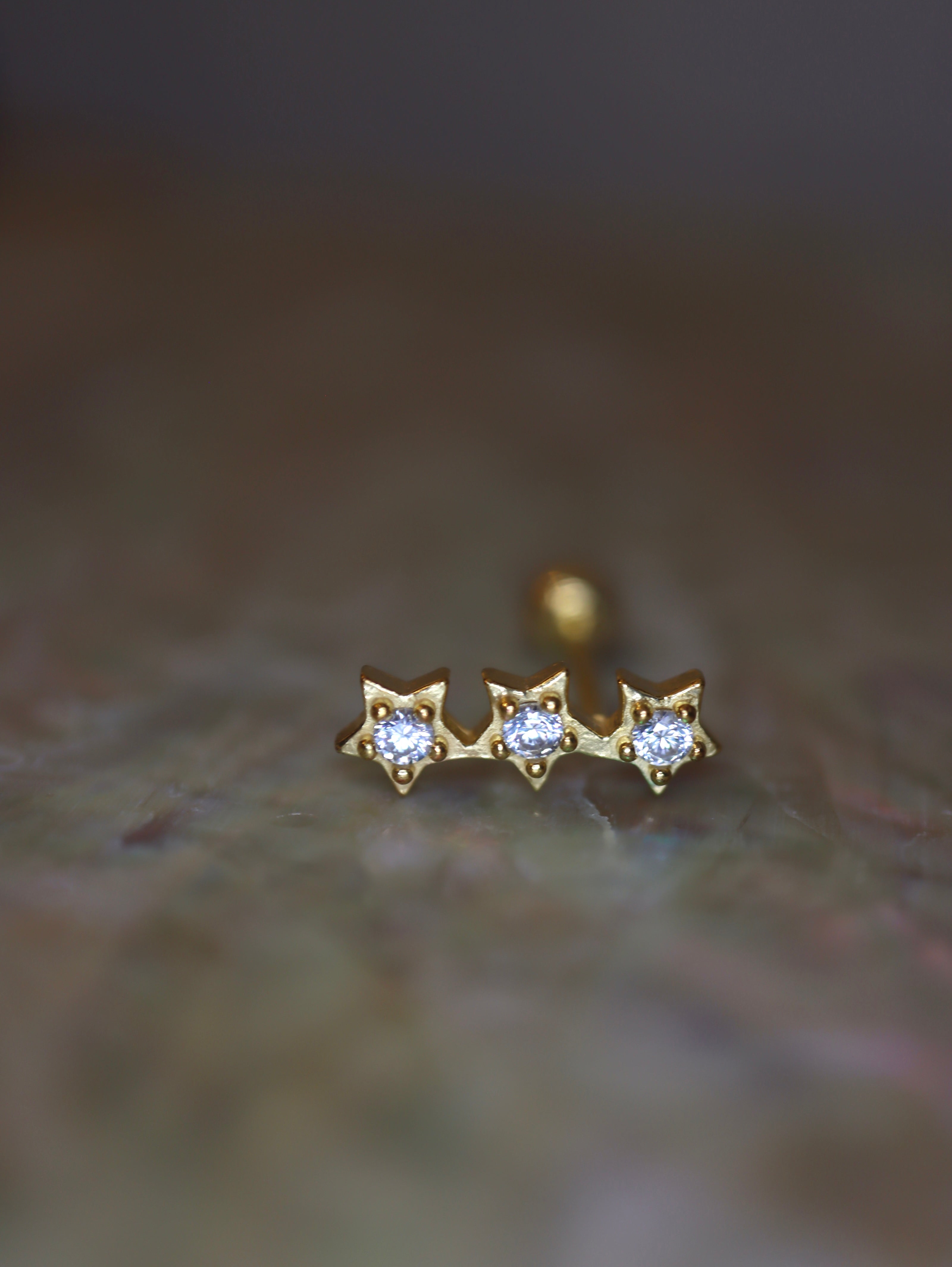 Triple star cz 925 silver stud piercing