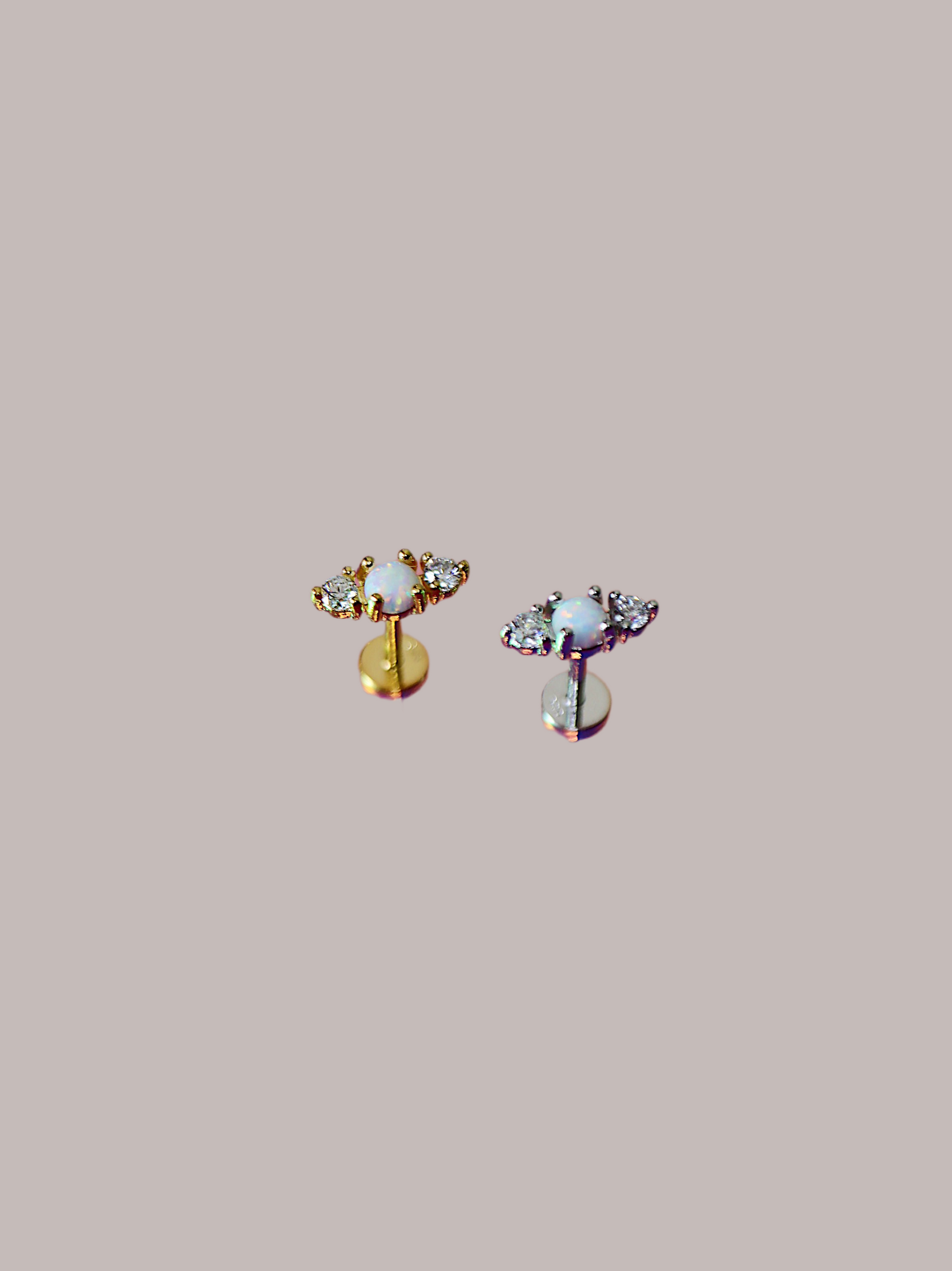Opal cz bar screw flat back earring