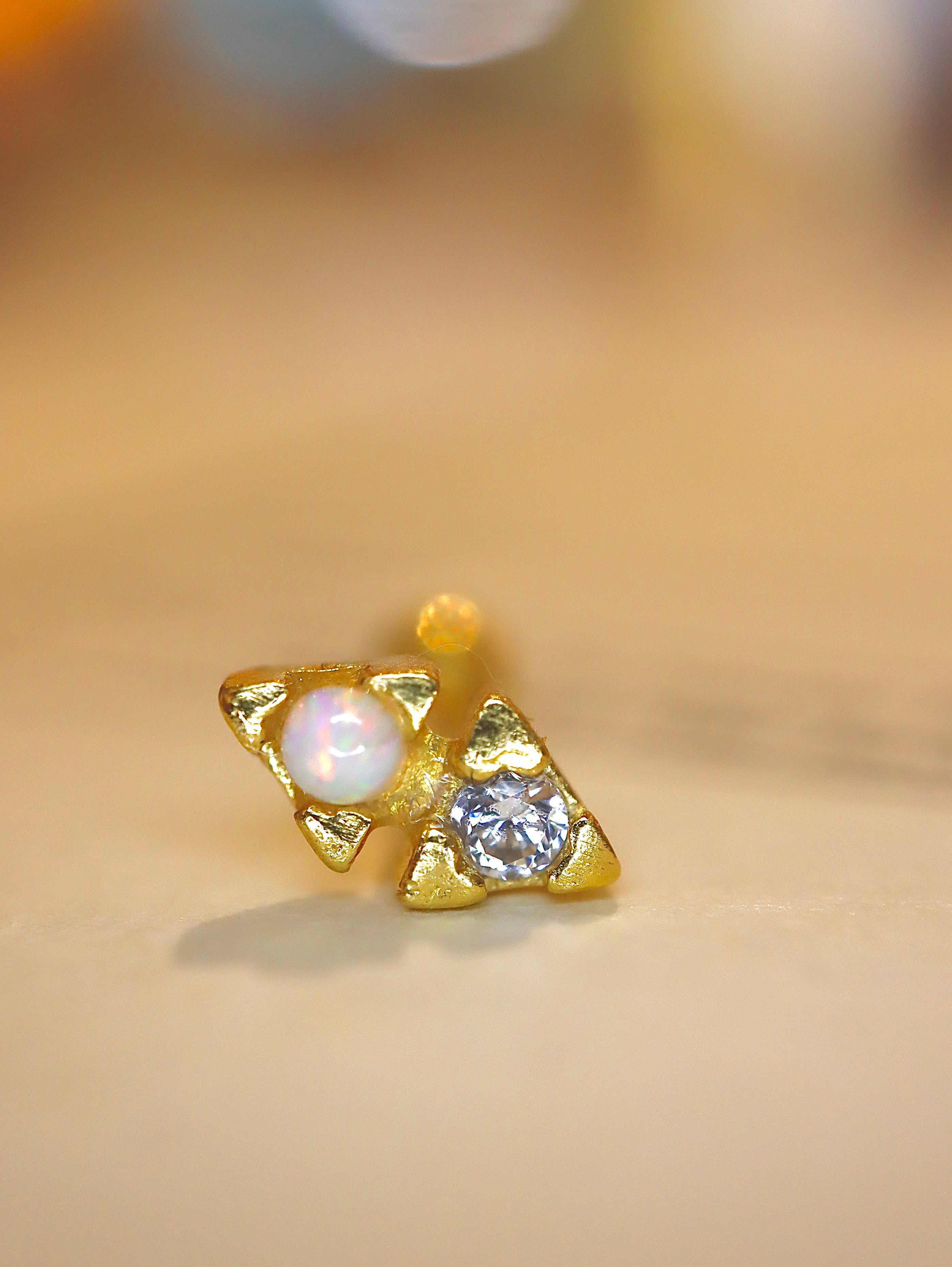 Dual-Stone Geometric Piercing 925 silver Stud Earring (1pc)