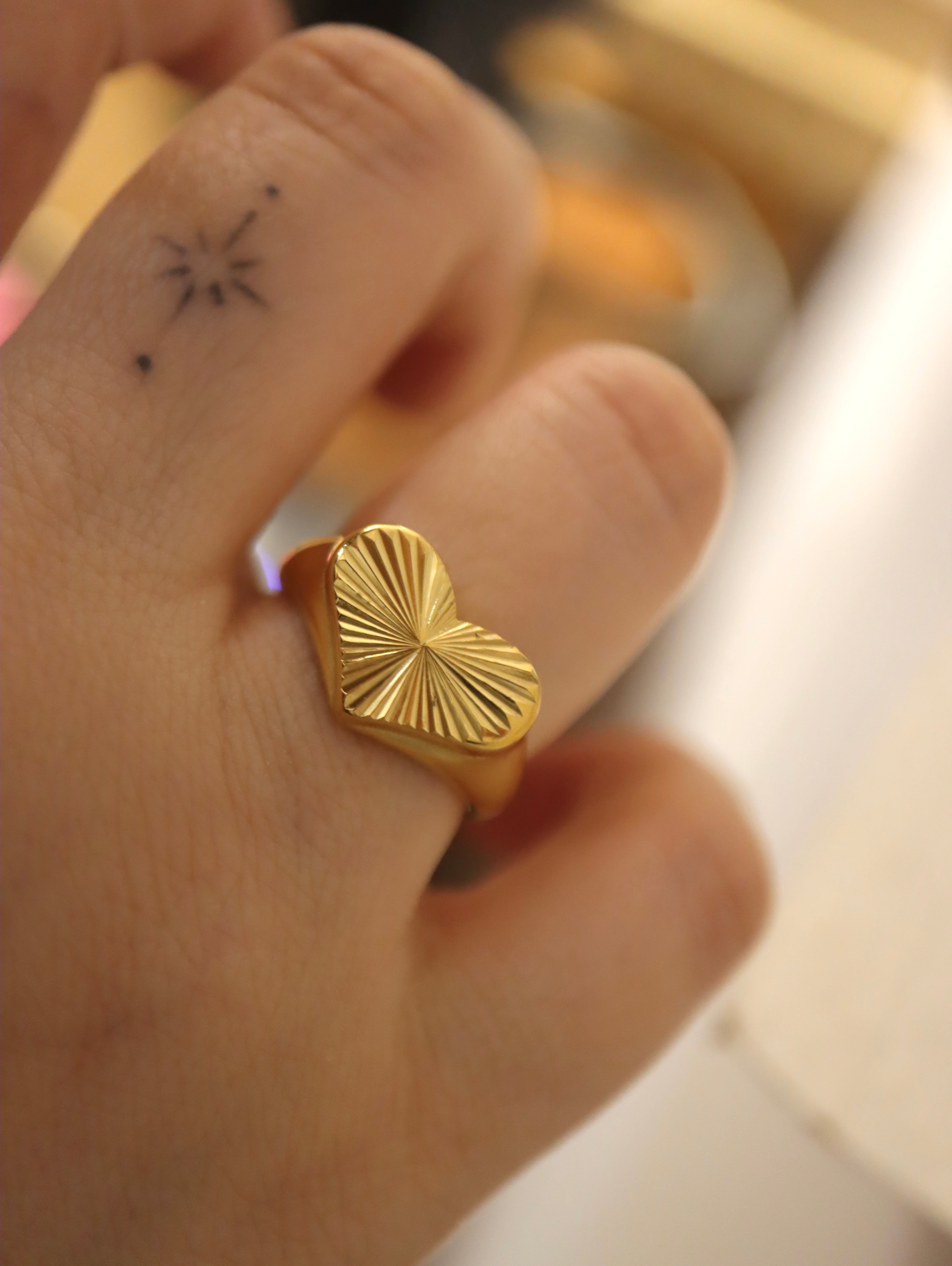 Striped heart stainless steel ring