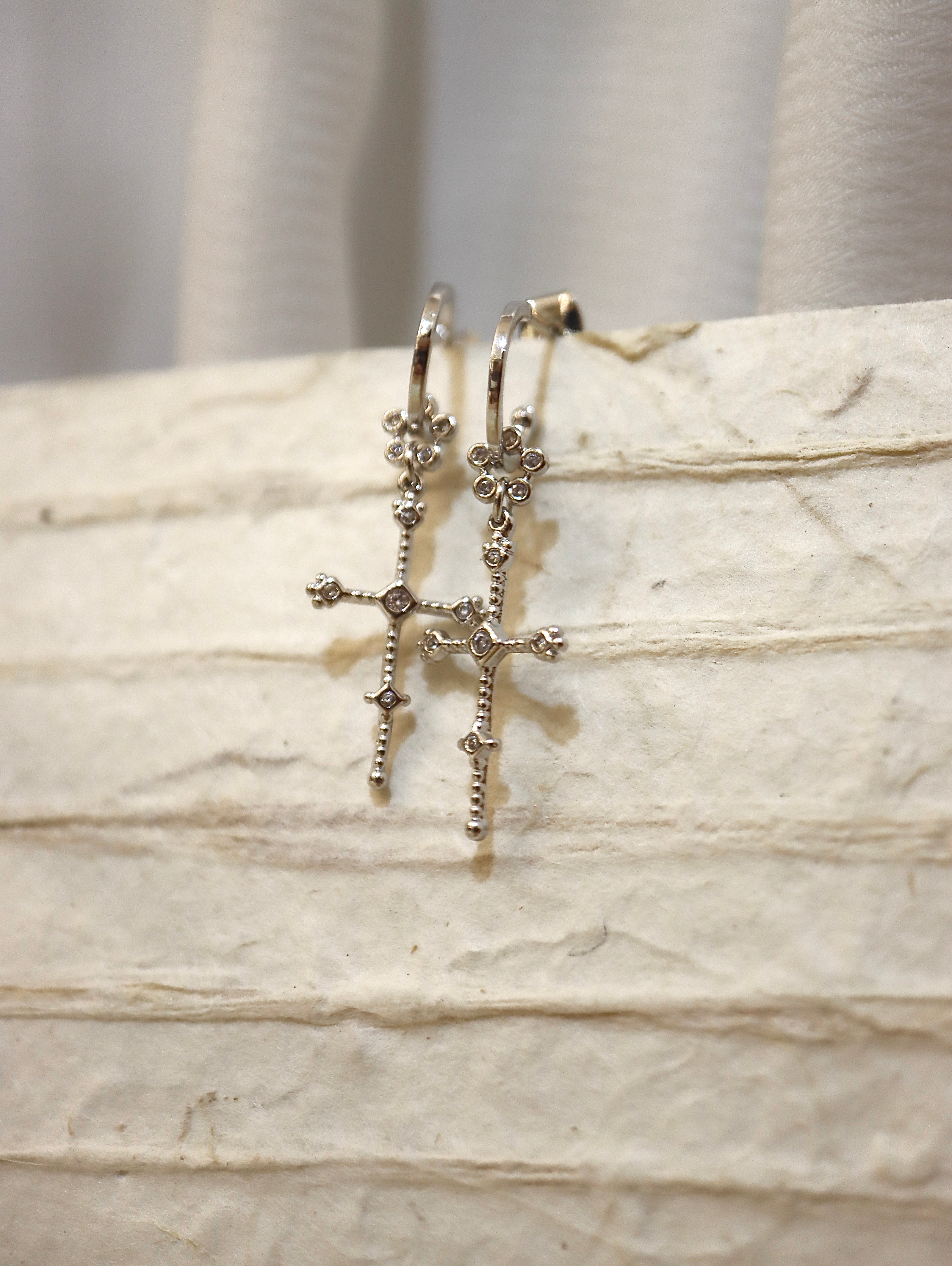 Drop cz cross brass earrings