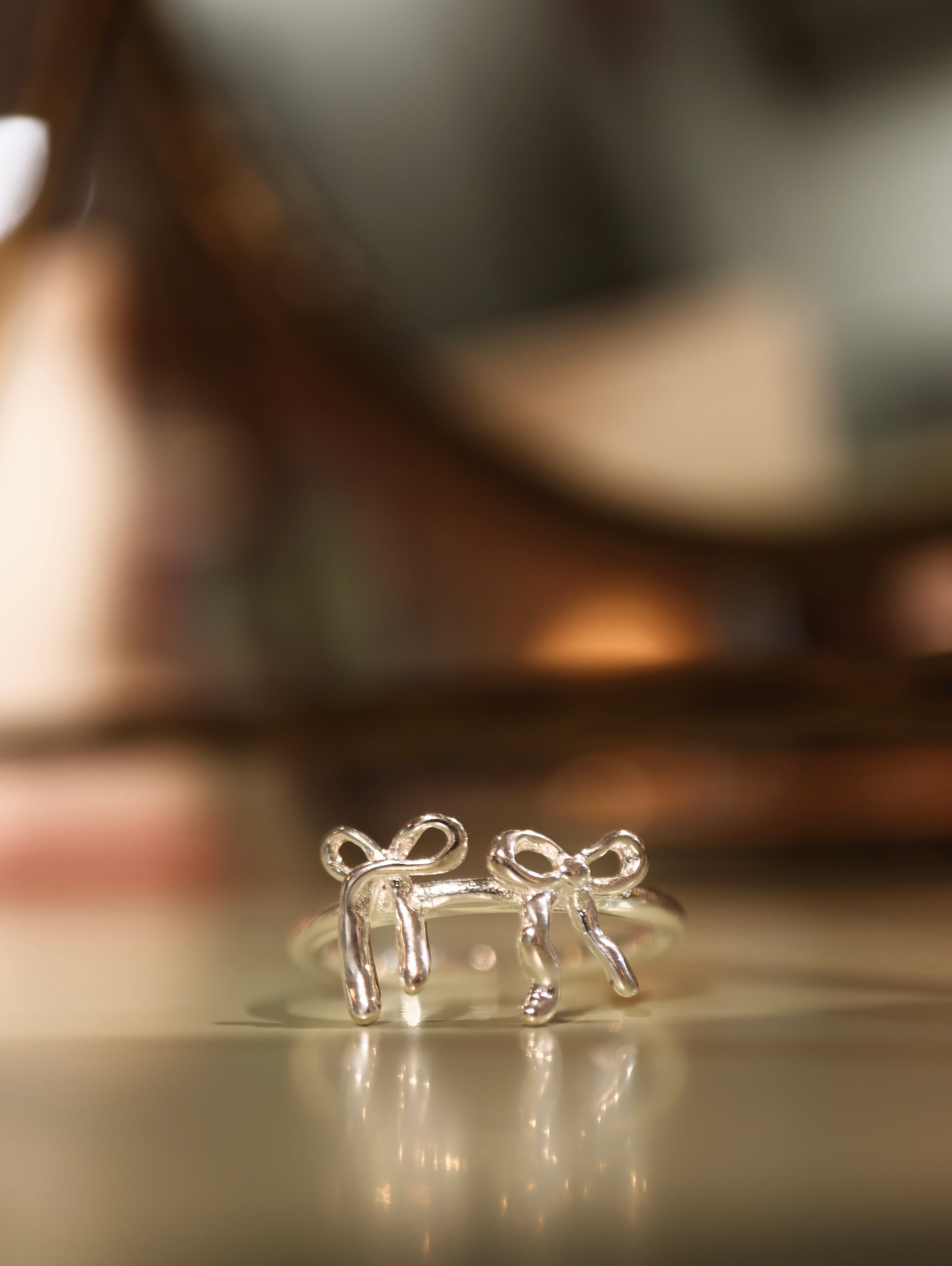 Double ribbon 925 ring open size ring