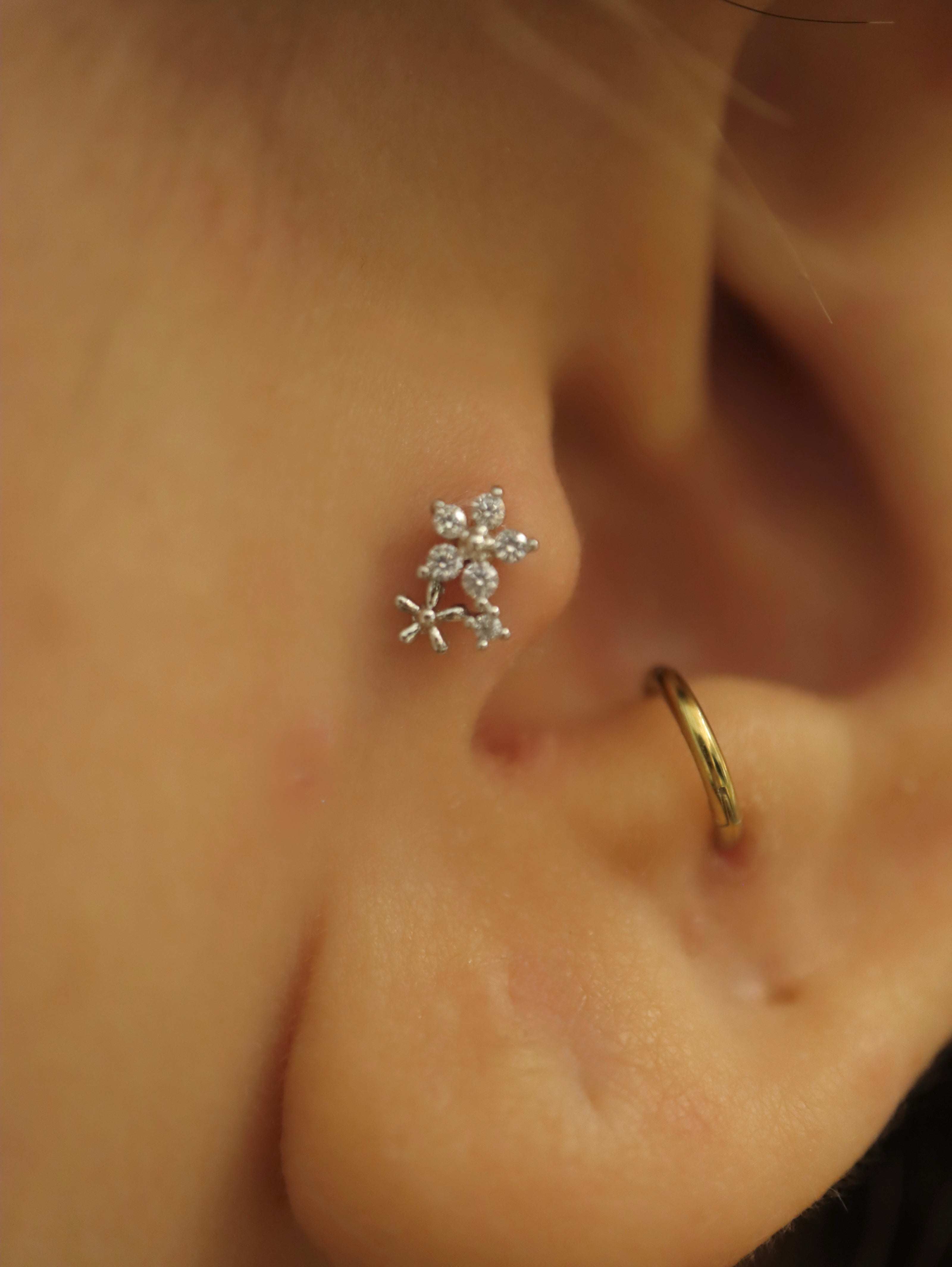 Double floral cz surgical steel stud piercing (1pc)