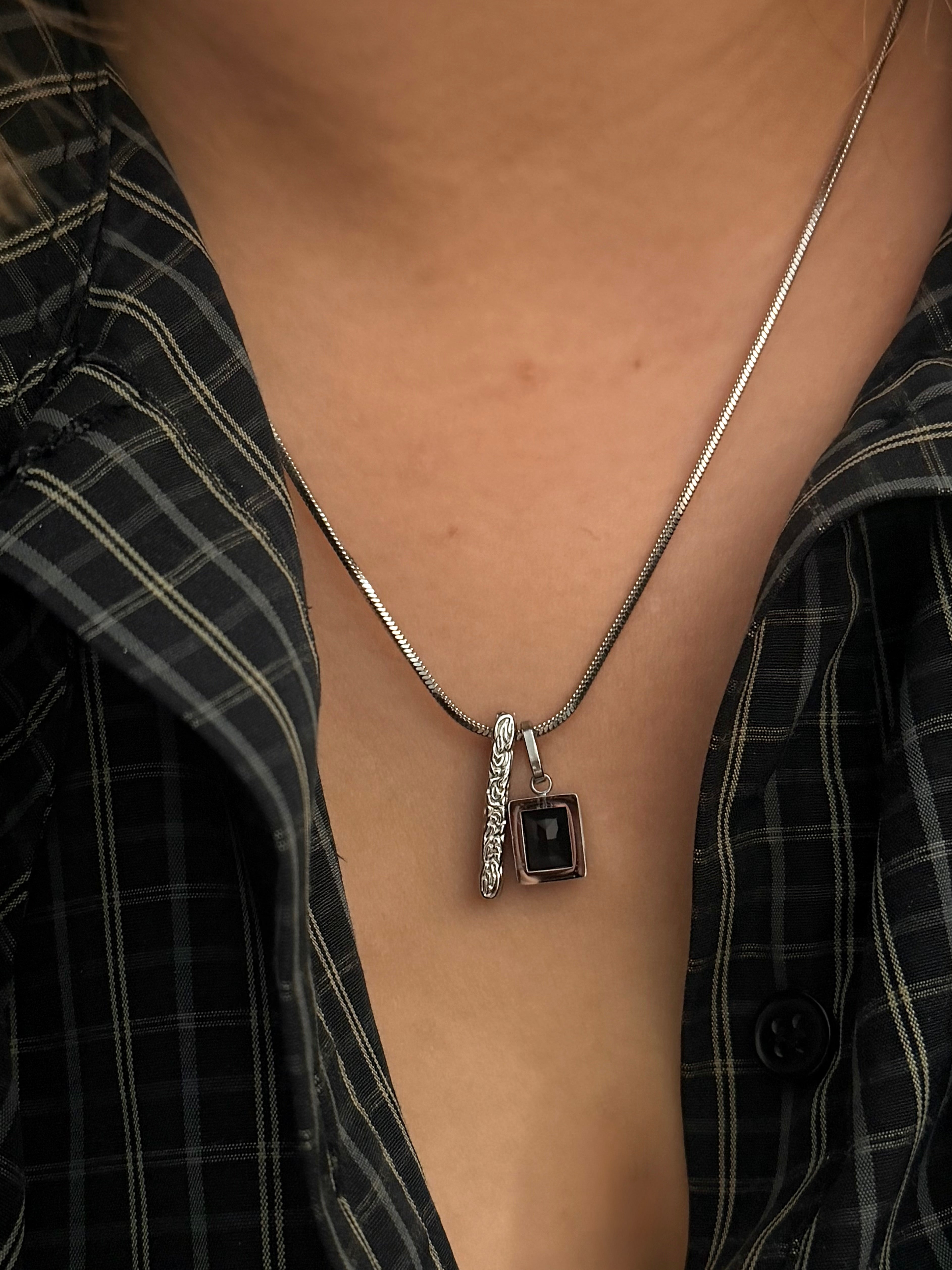 Mono bar pendant stainless steel necklace