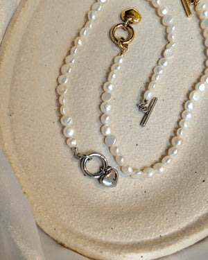 Fresh water pearl front lock heart bracelet