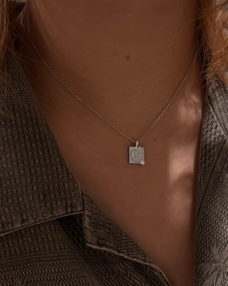 Square sparkling crescent 🌙 coin necklace