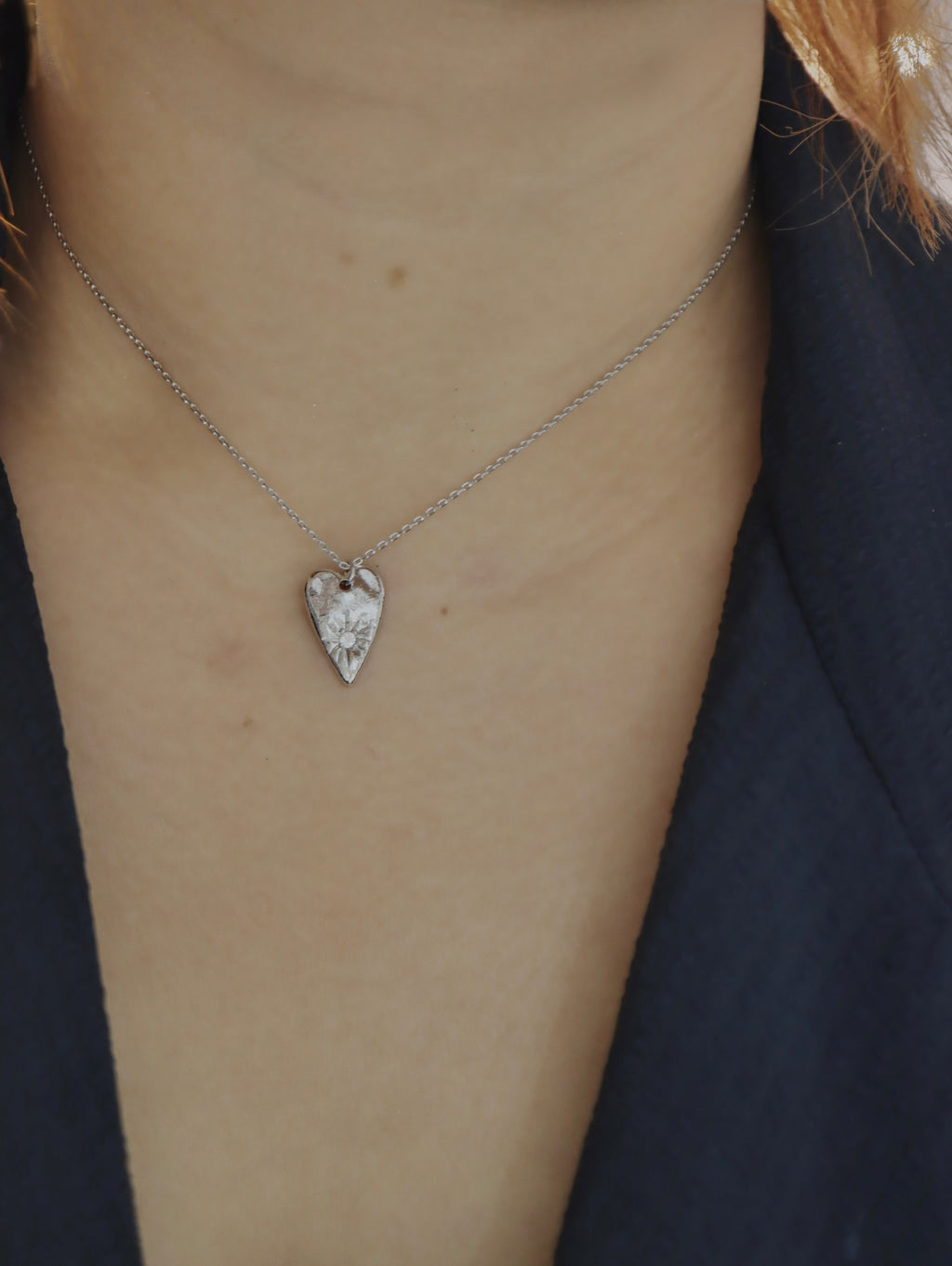Long heart stud cz necklace