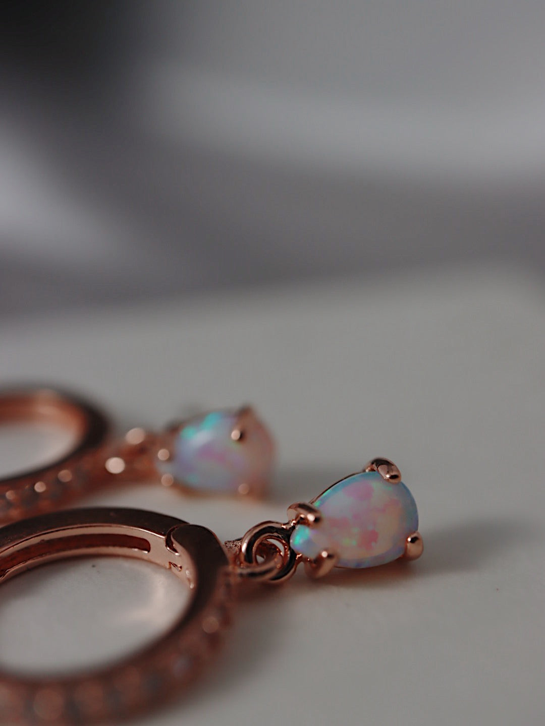 Opal cz S925 hinged hoop earrings