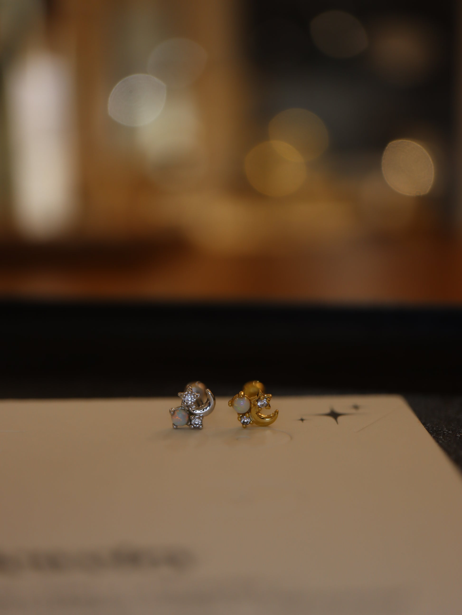 Sparkle in opal star & crescent s925 piercing stud