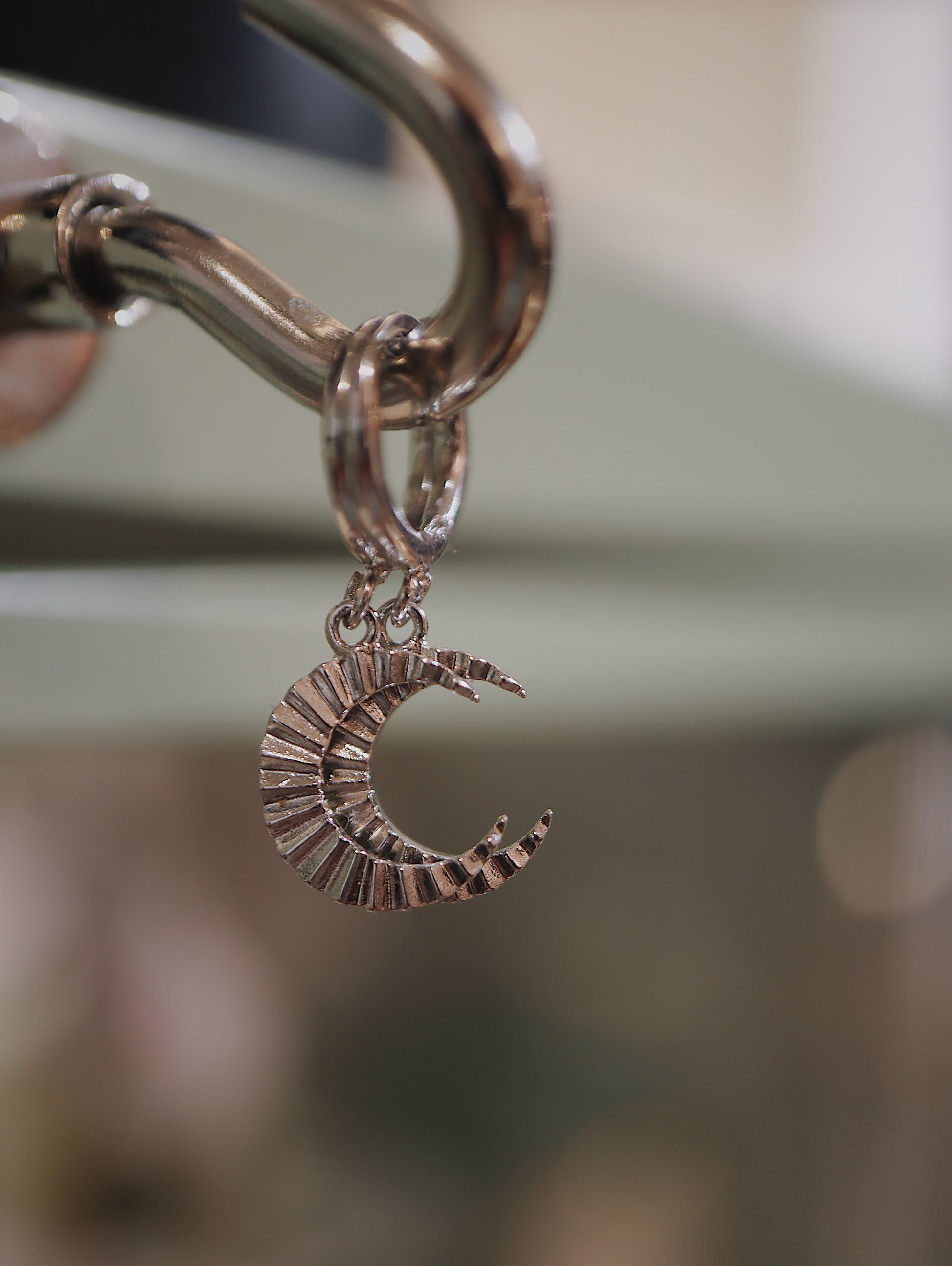 Hinged hoop drop crescent earrings