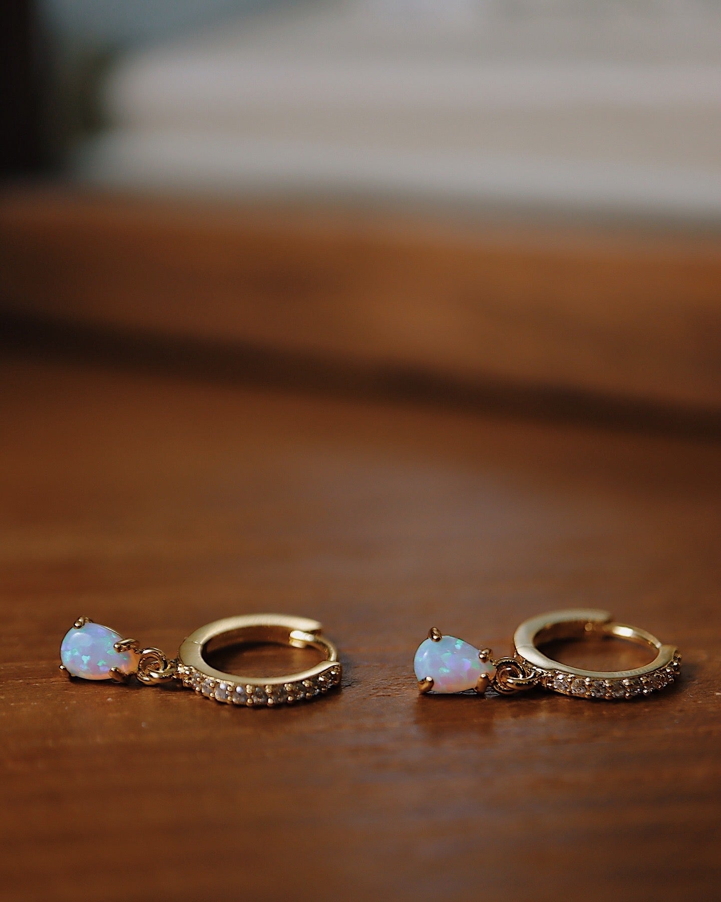 Opal cz S925 hinged hoop earrings
