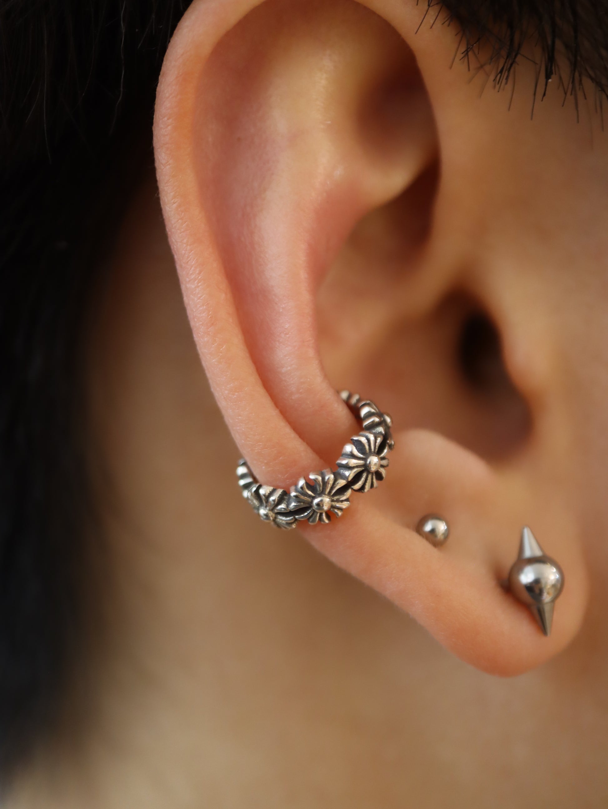 Antique flower 925 silver Earcuff