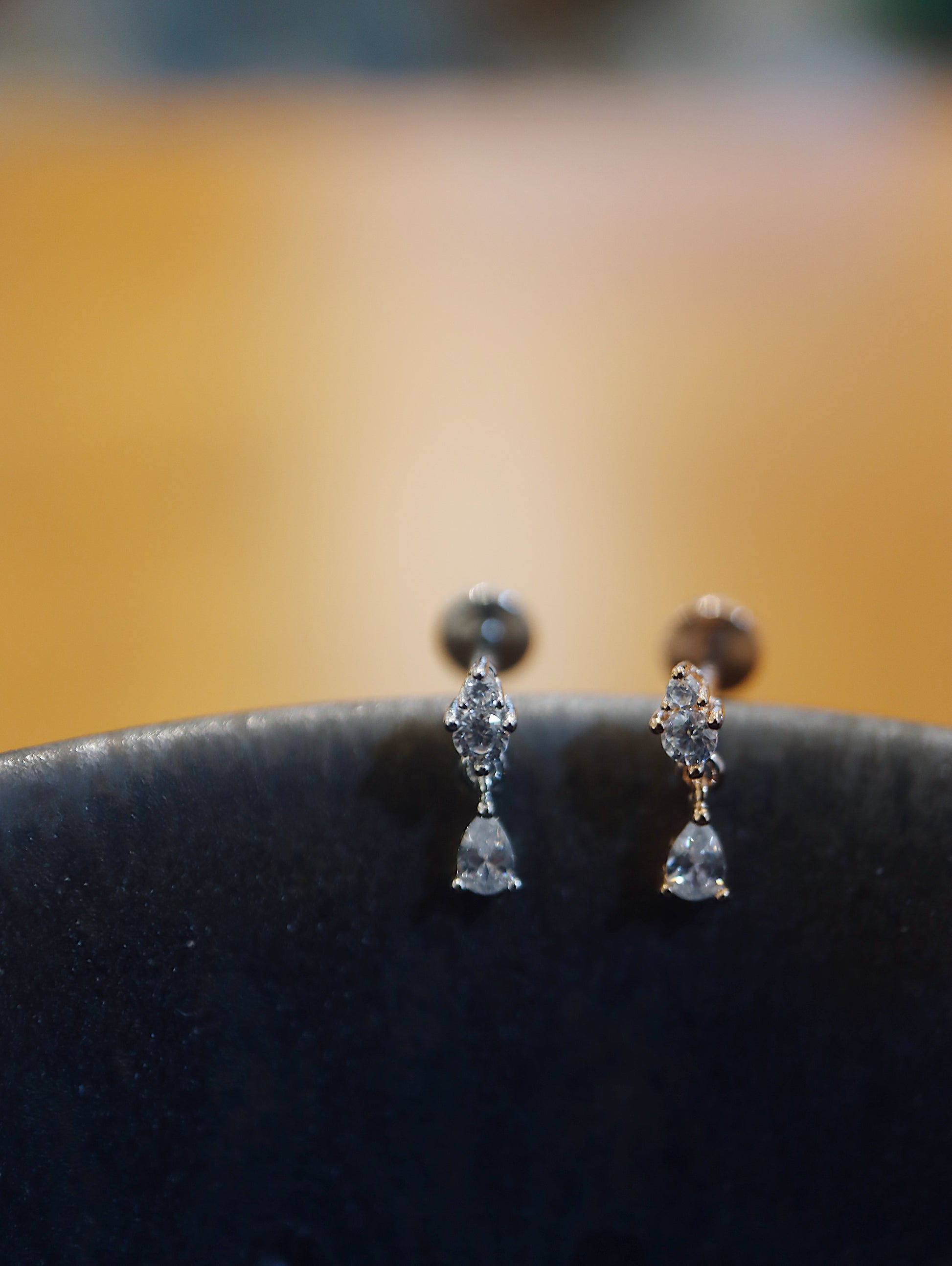 Drop cz 925 silver flat back earrings