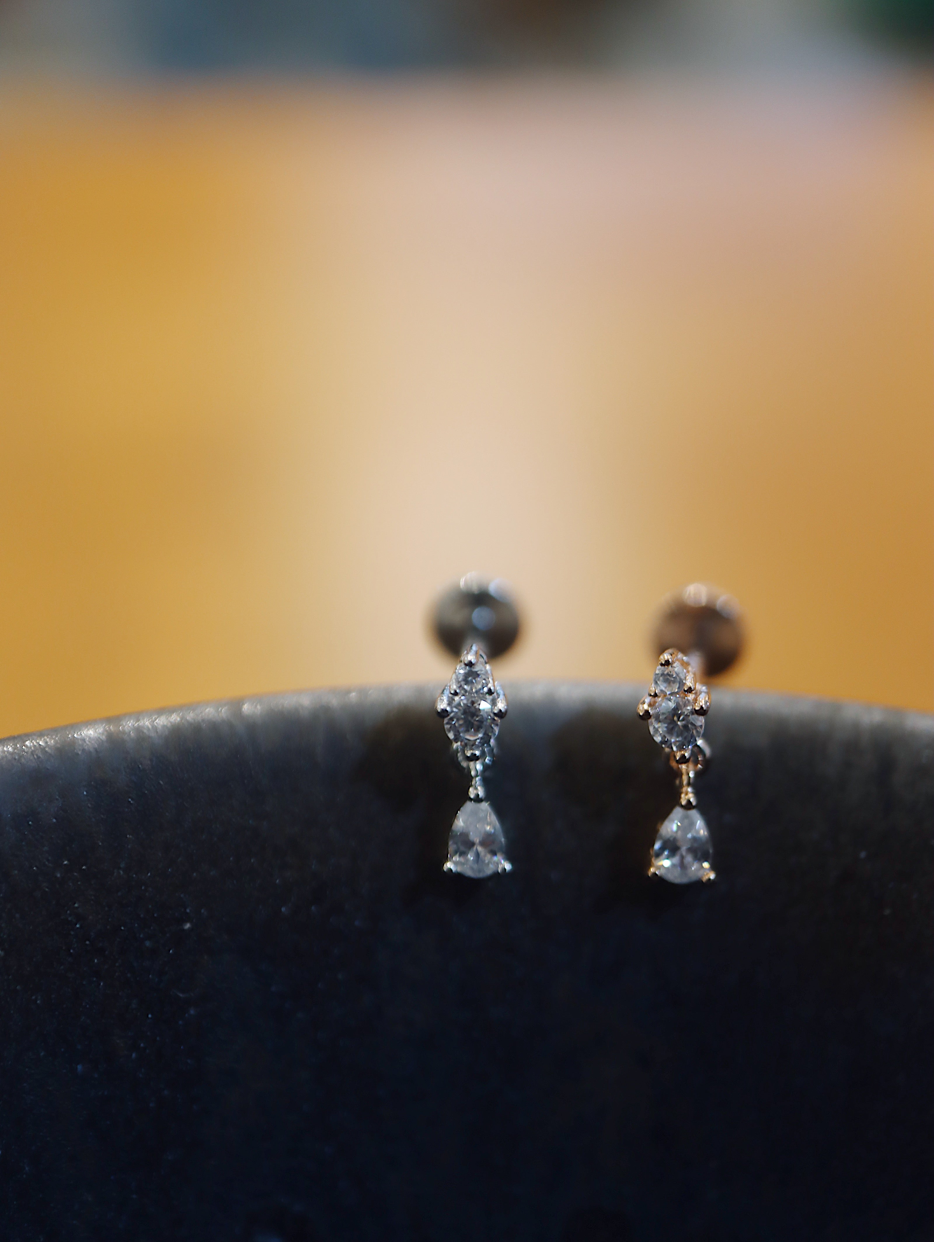 Drop cz 925 silver flat back earrings