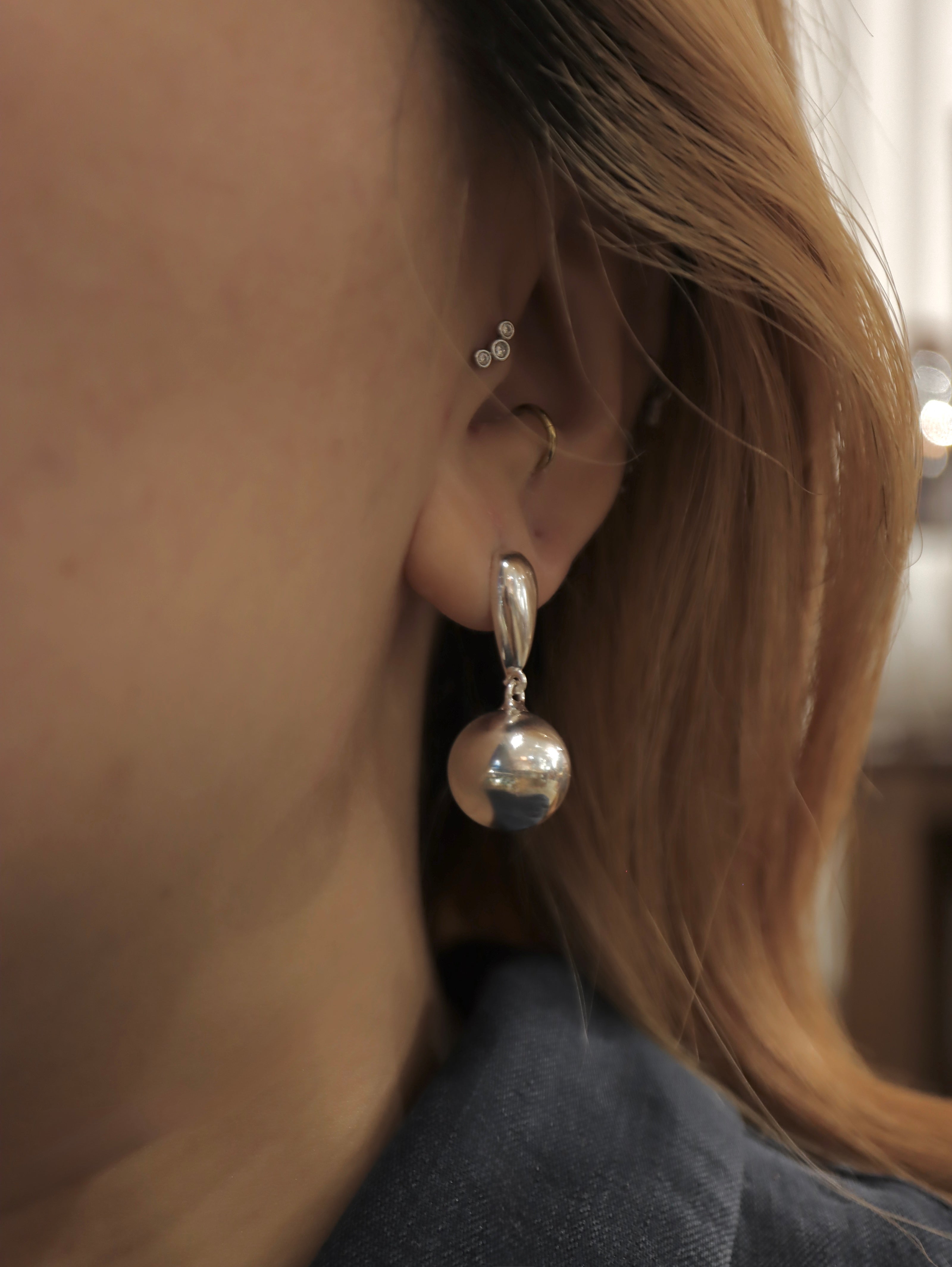 Drop ball statement 925 silver earrings