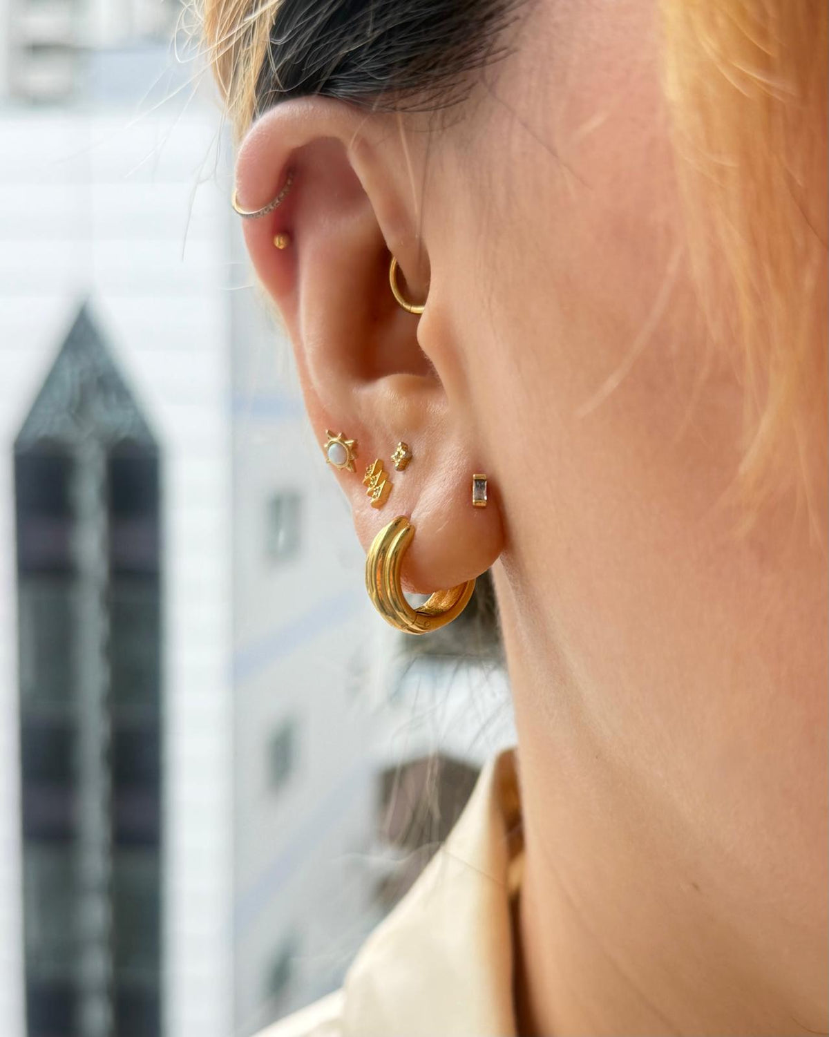 Parallel Rib Hoop Stainless Steel Earrings