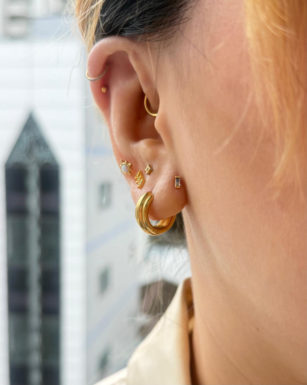 Parallel Rib Hoop Stainless Steel Earrings